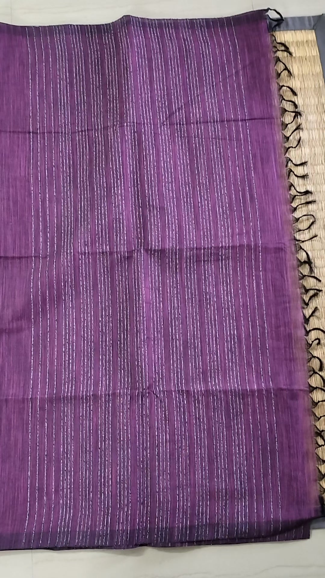 Deep purple plain jute saree