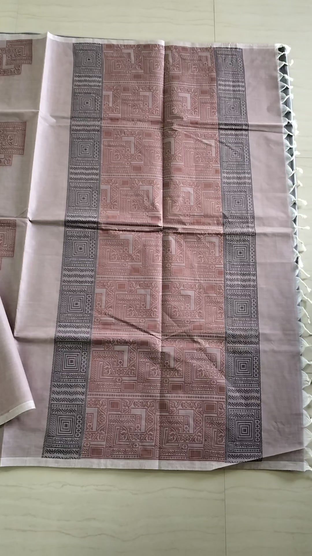 Almond pink cotton saree with square buttas