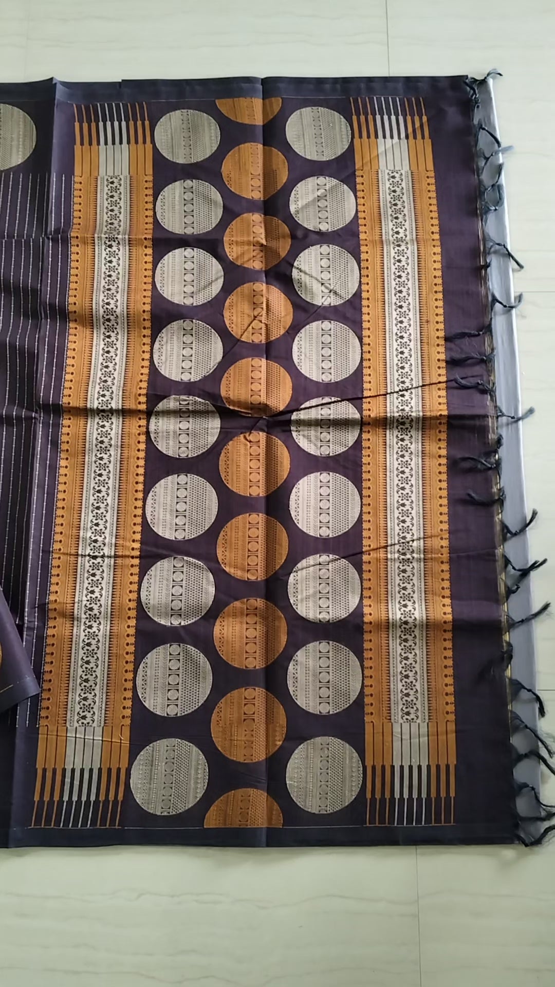 Coffee brown cotton saree with white vertical thread embroidery & rudhrashams in the border