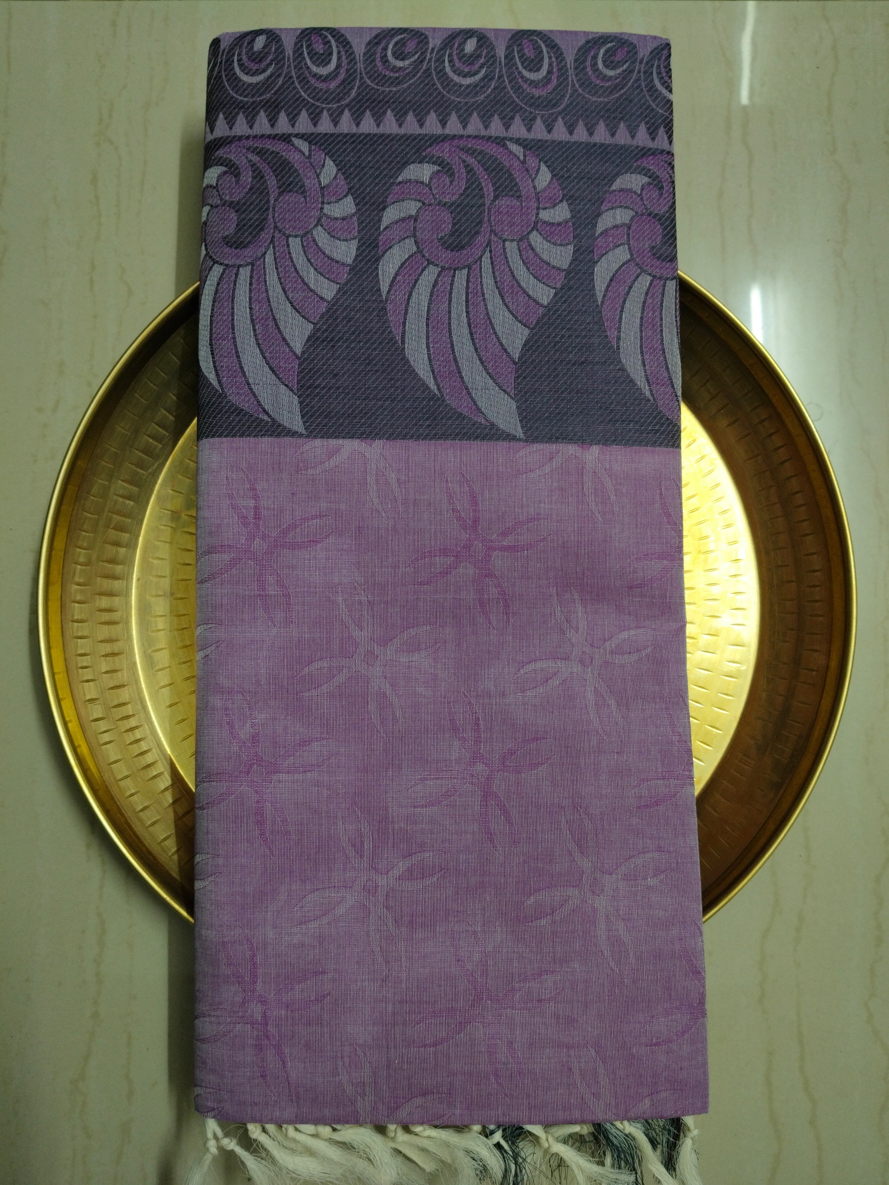 Pink cotton saree in black thread work