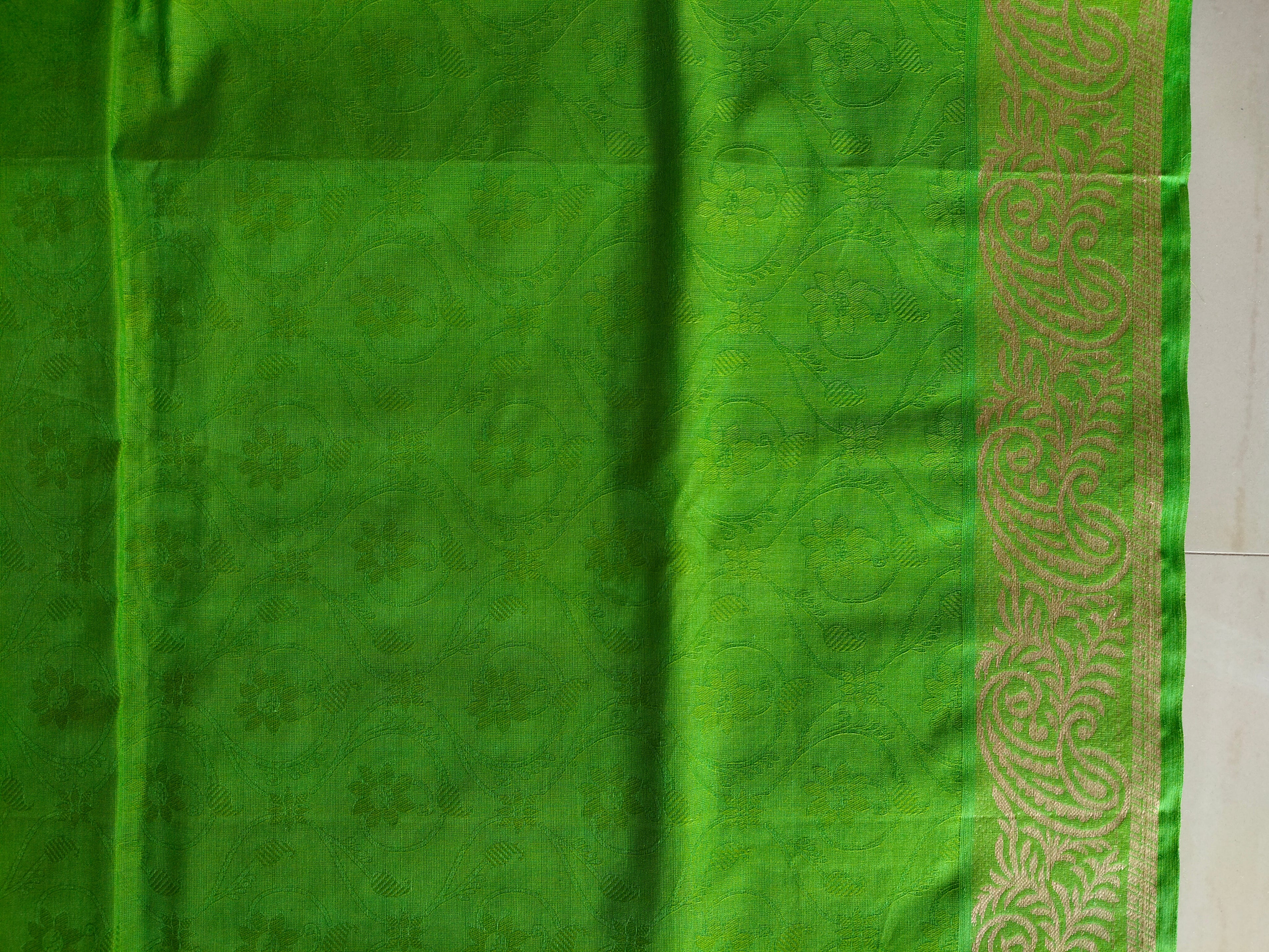 Bright green cotton saree
