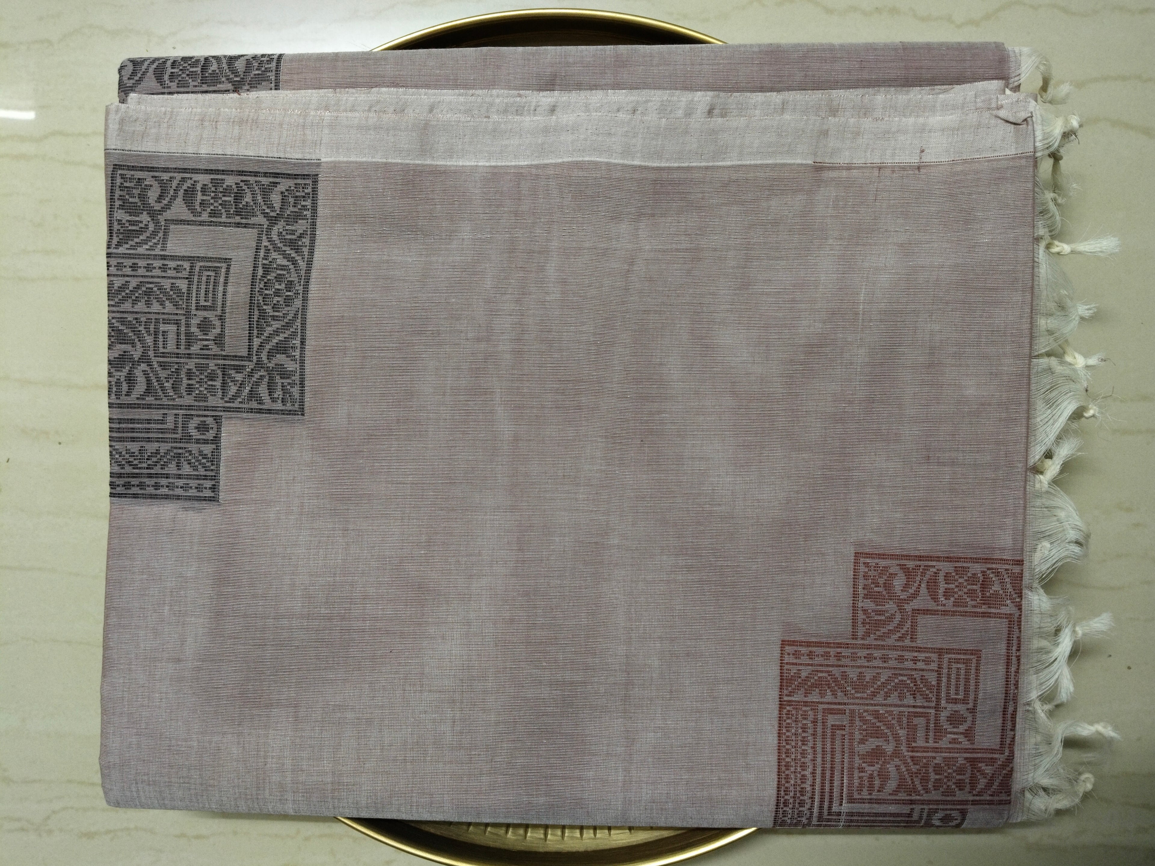 Almond pink cotton saree with square buttas