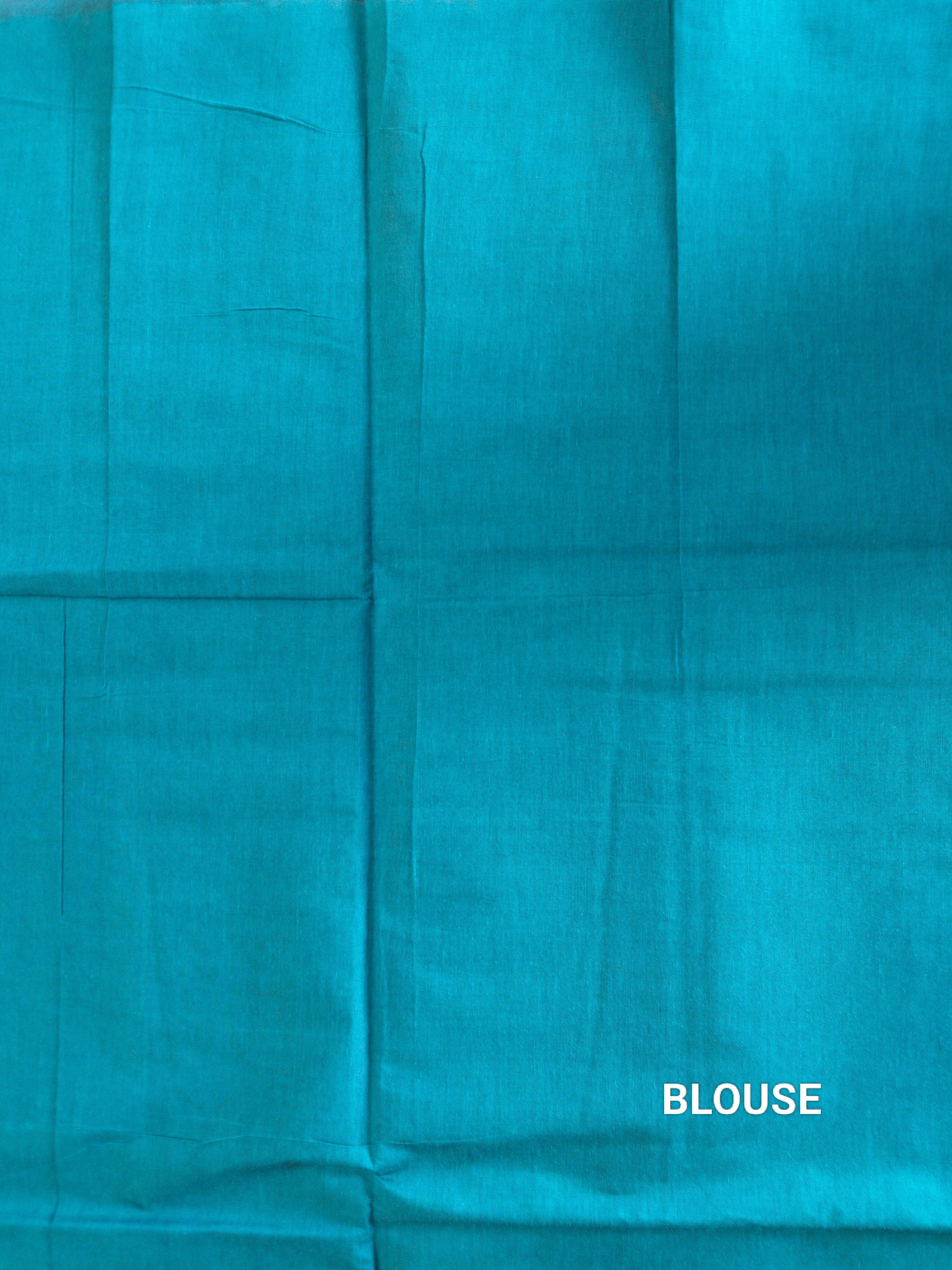 Blue cotton saree with silver & copper zari buttas