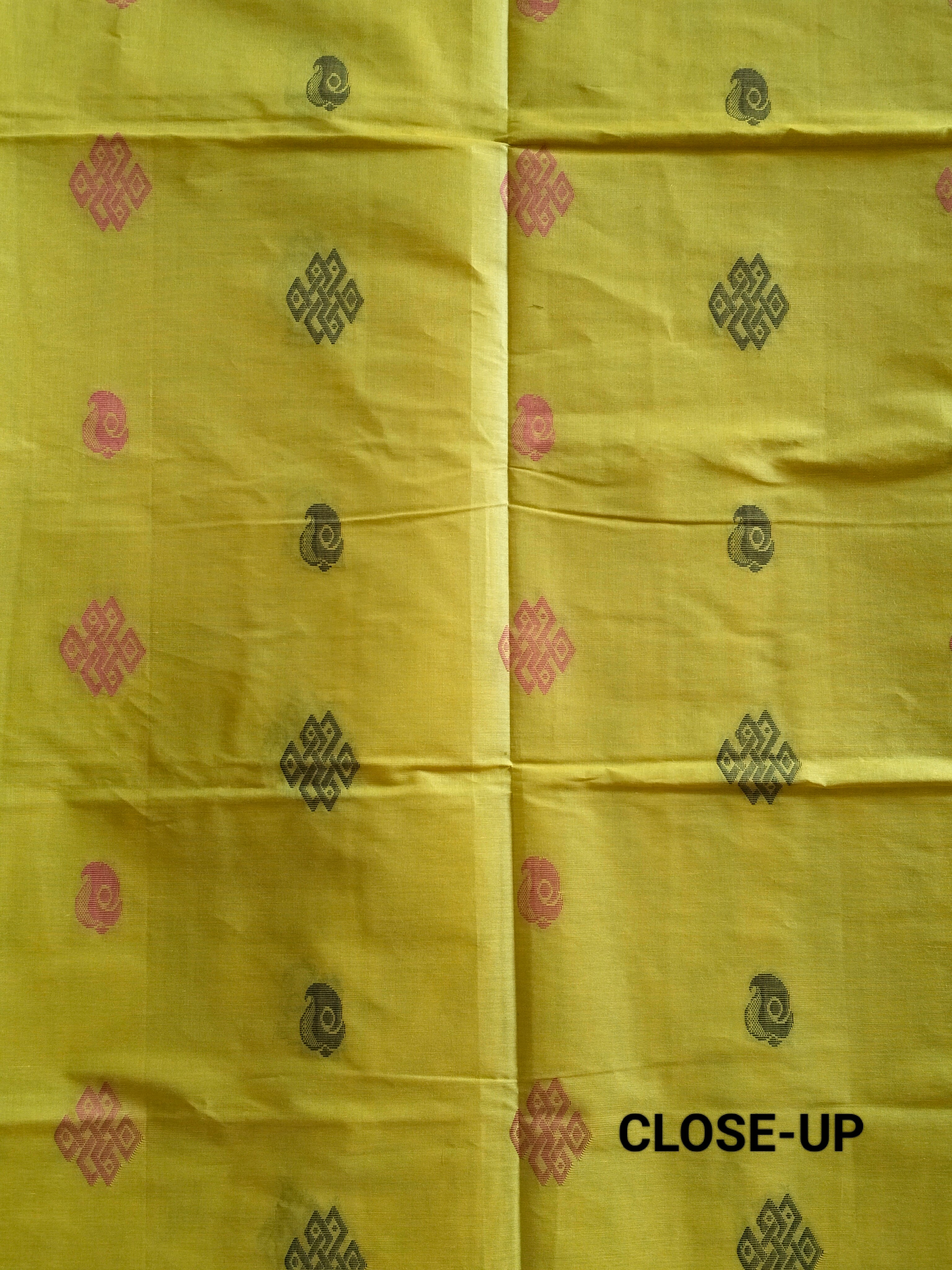 Mehandi green cotton saree with kolam buttas