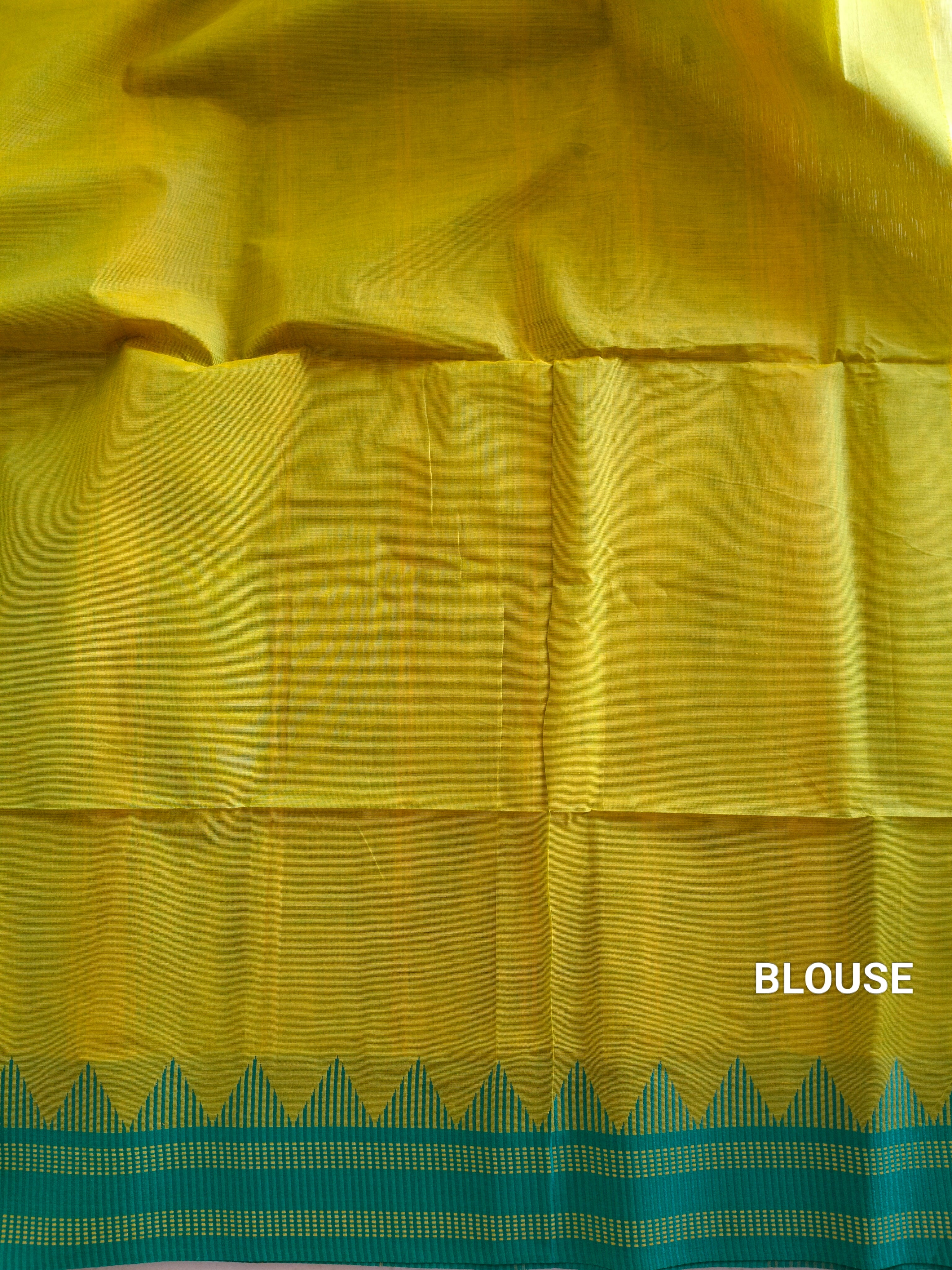 Bright yellow-green cotton saree with buttas all over
