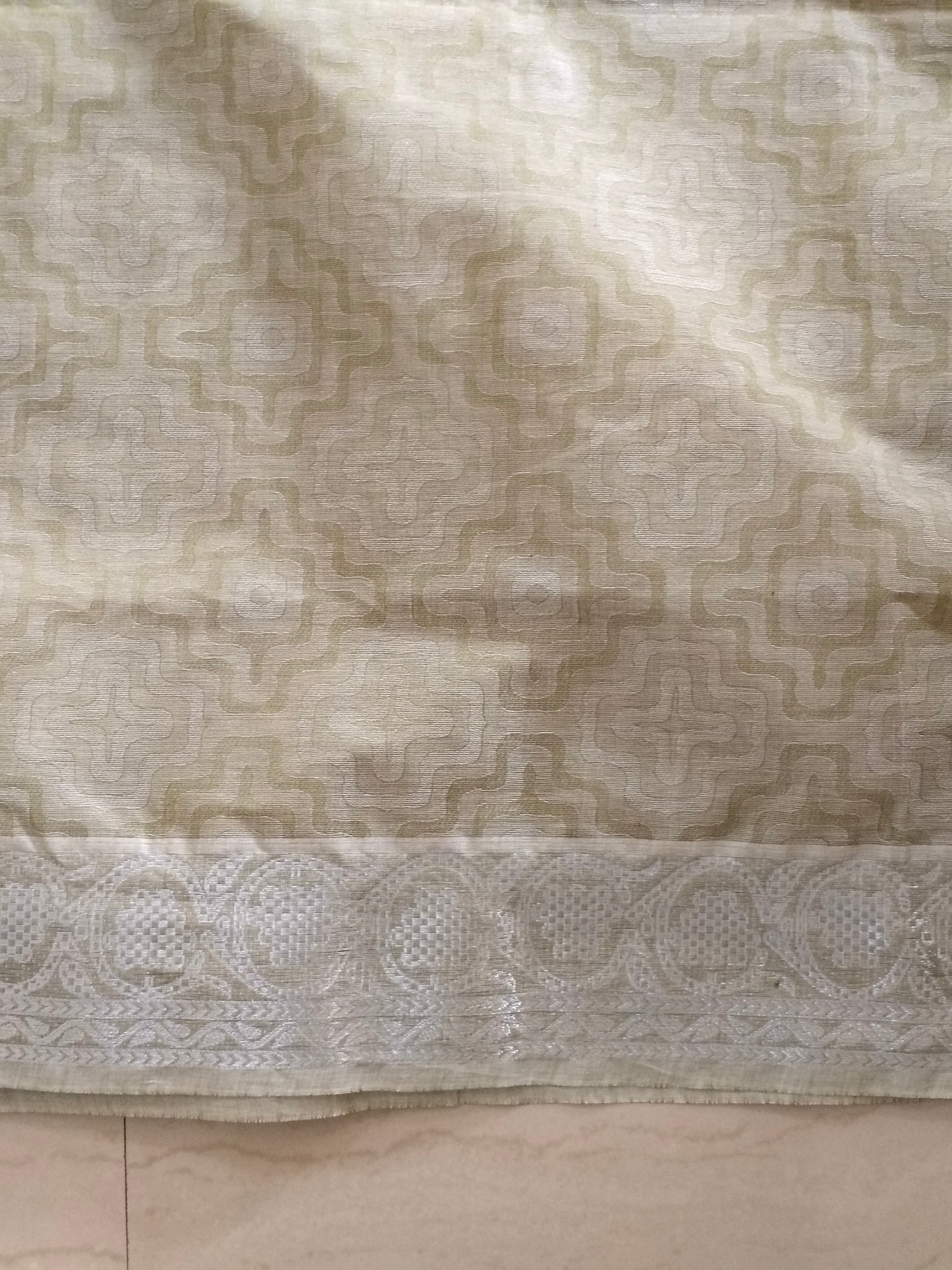 Fresh Olive colour cotton saree with silver border and silver pallu