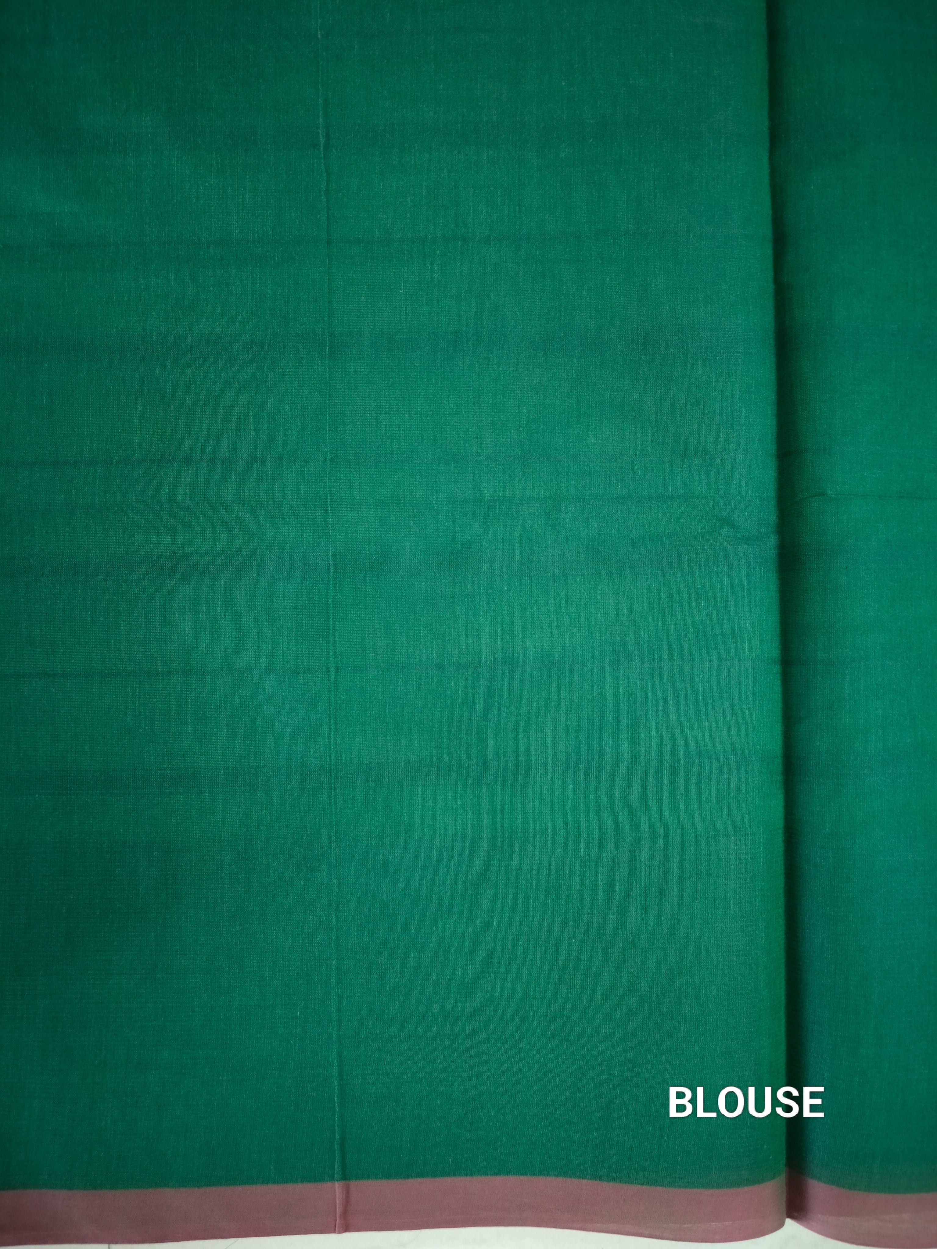 Dark green cotton saree with temple border
