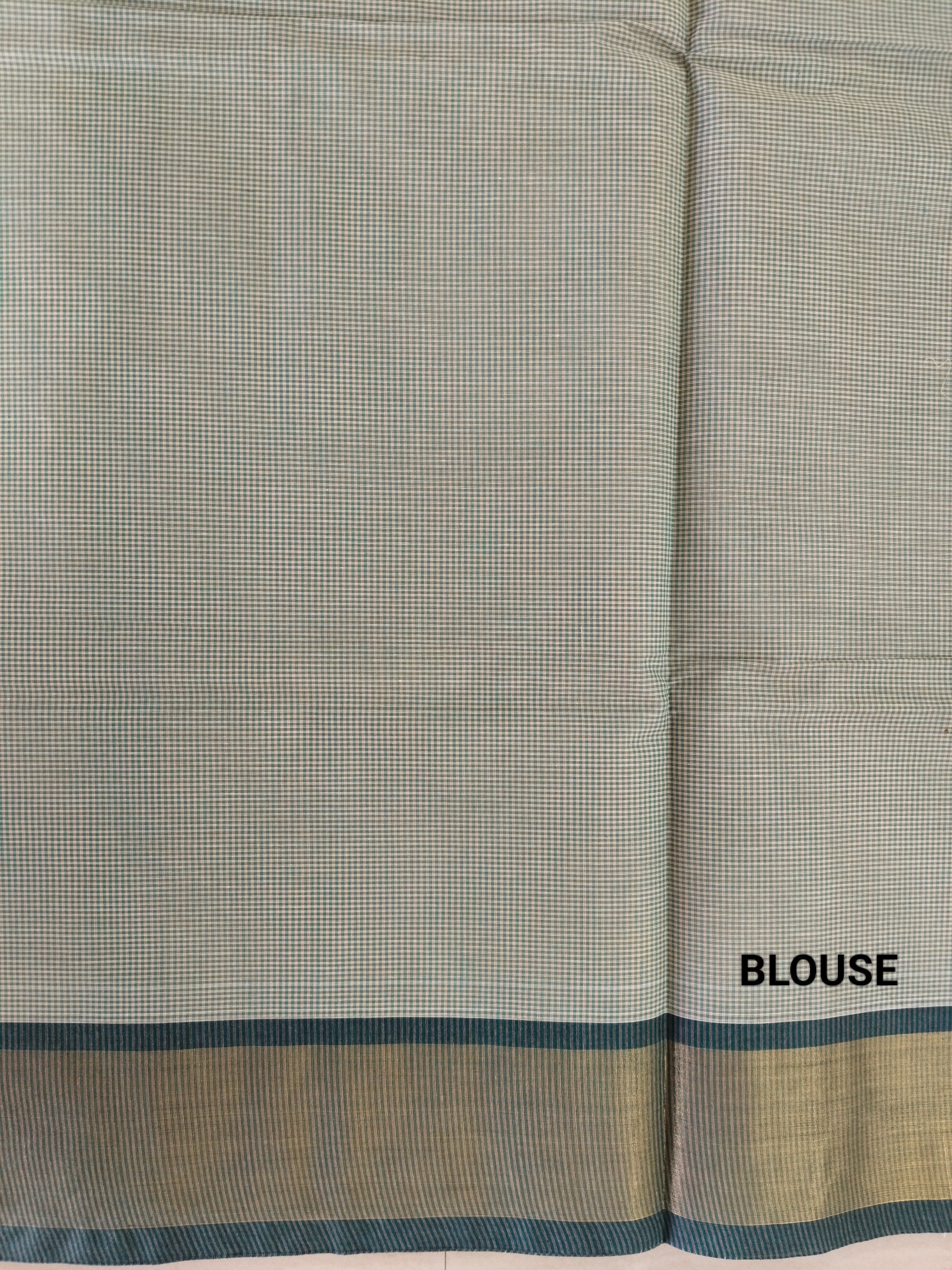Green podi kattam & bisque beige cotton saree with zari border