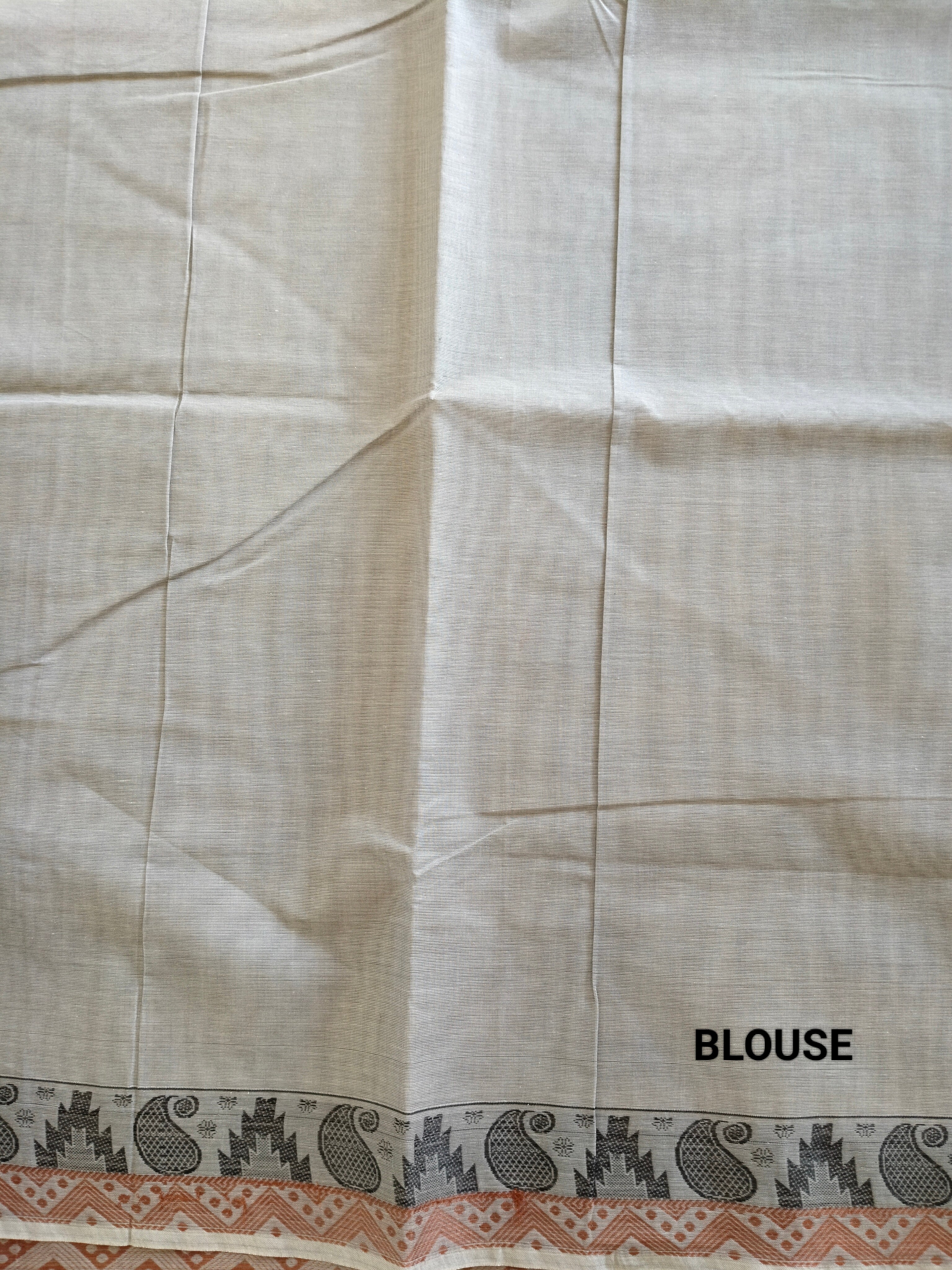 Grey cotton saree with square buttas