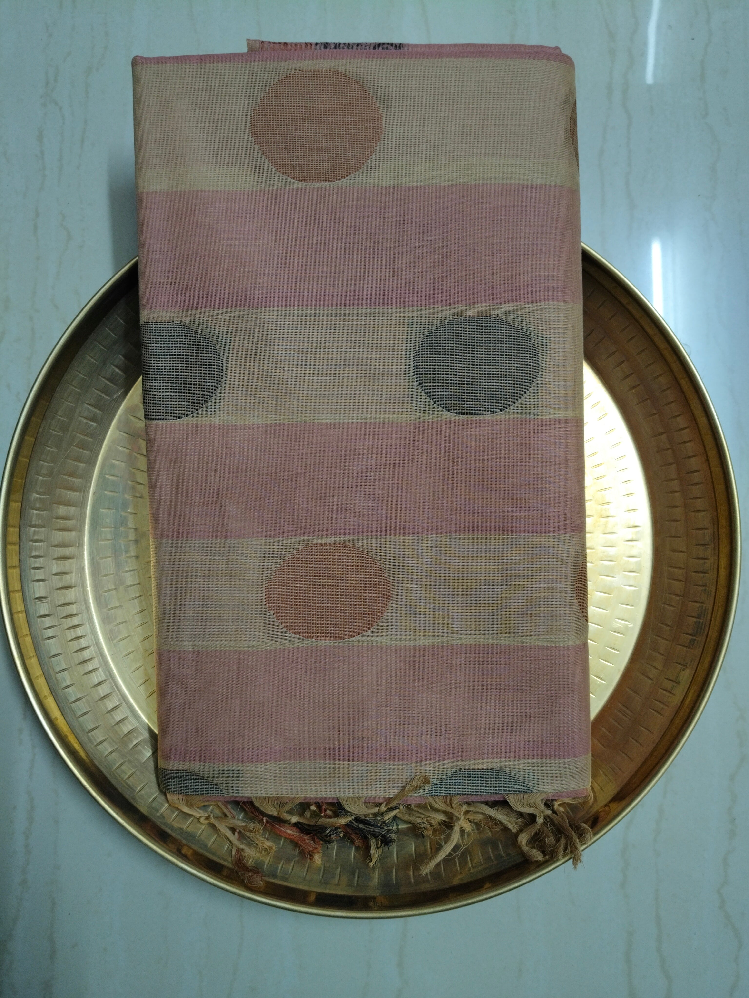 Beige and Nude pink cotton saree with buttas