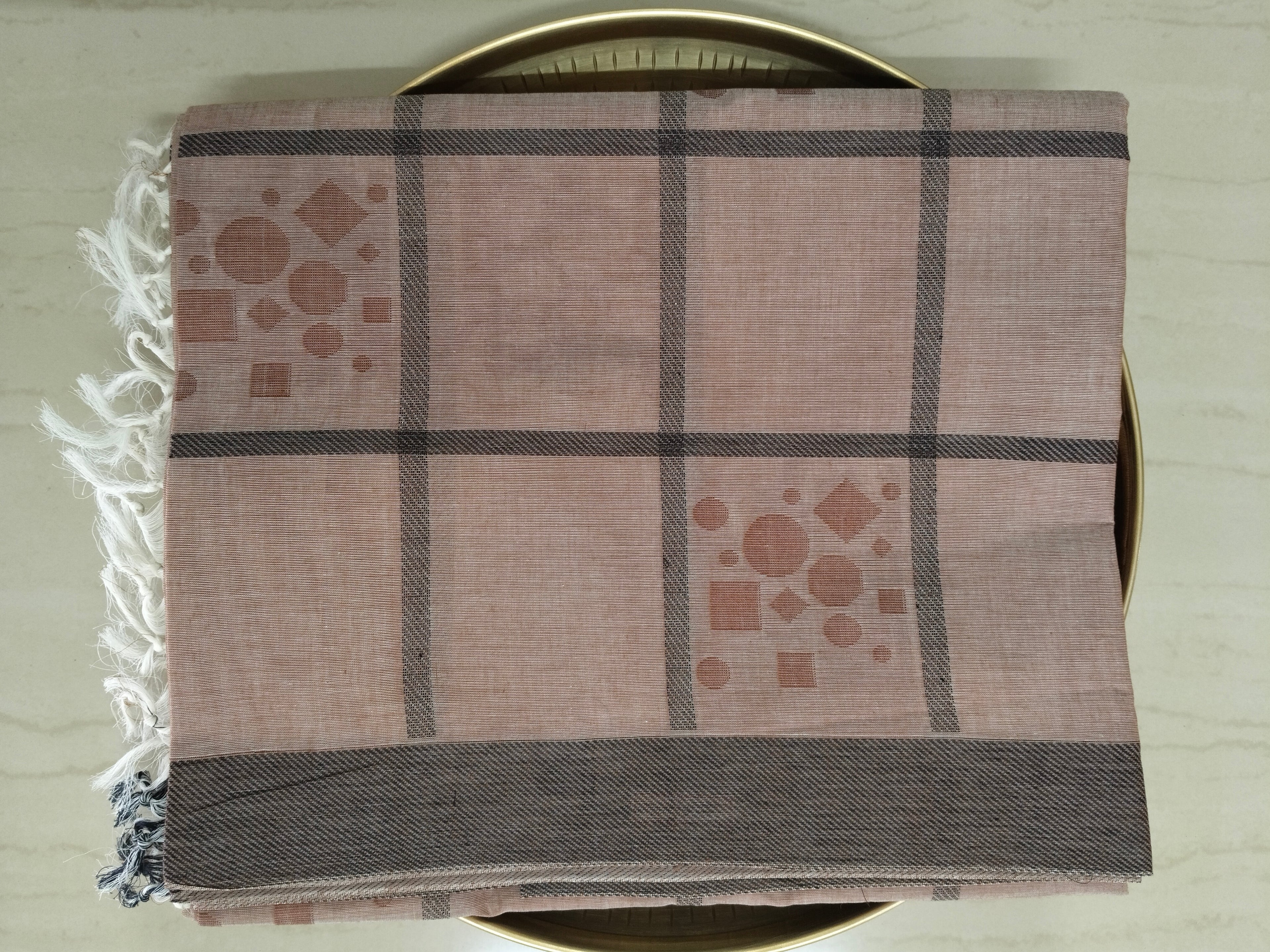 Latte beige checked cotton saree