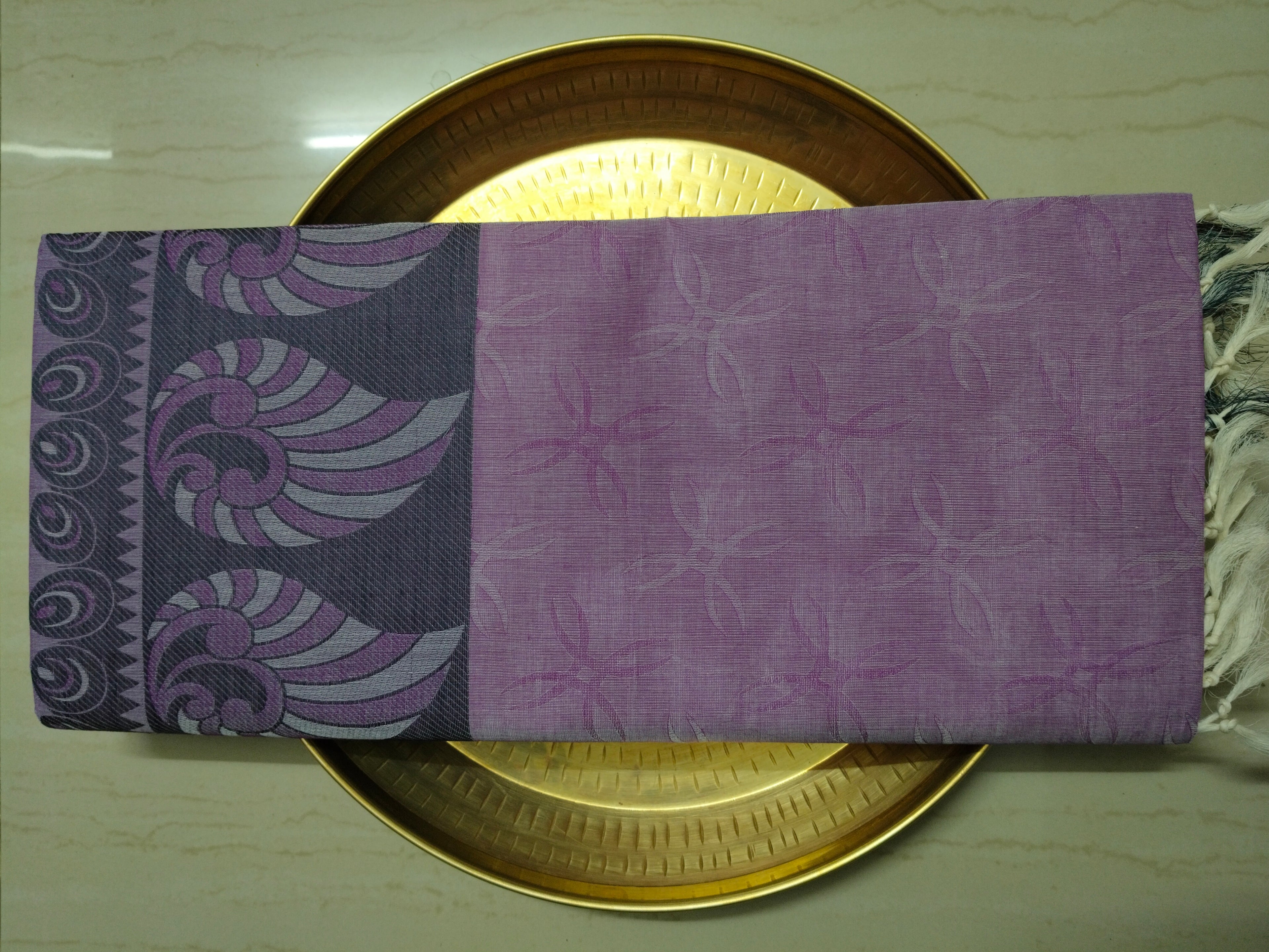 Pink cotton saree in black thread work