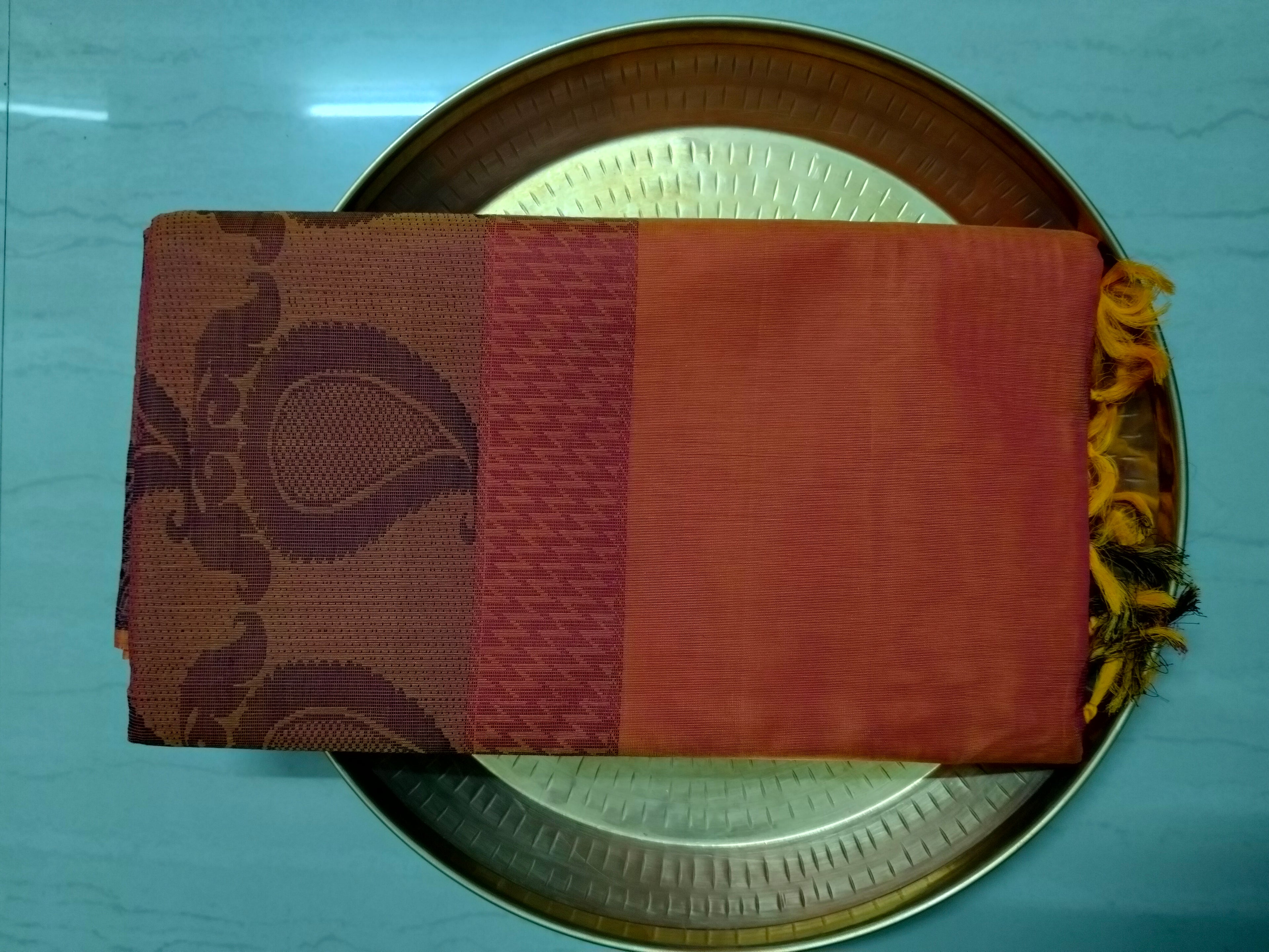 Lava Orange cotton saree with Mango buttas & unique pineapple border