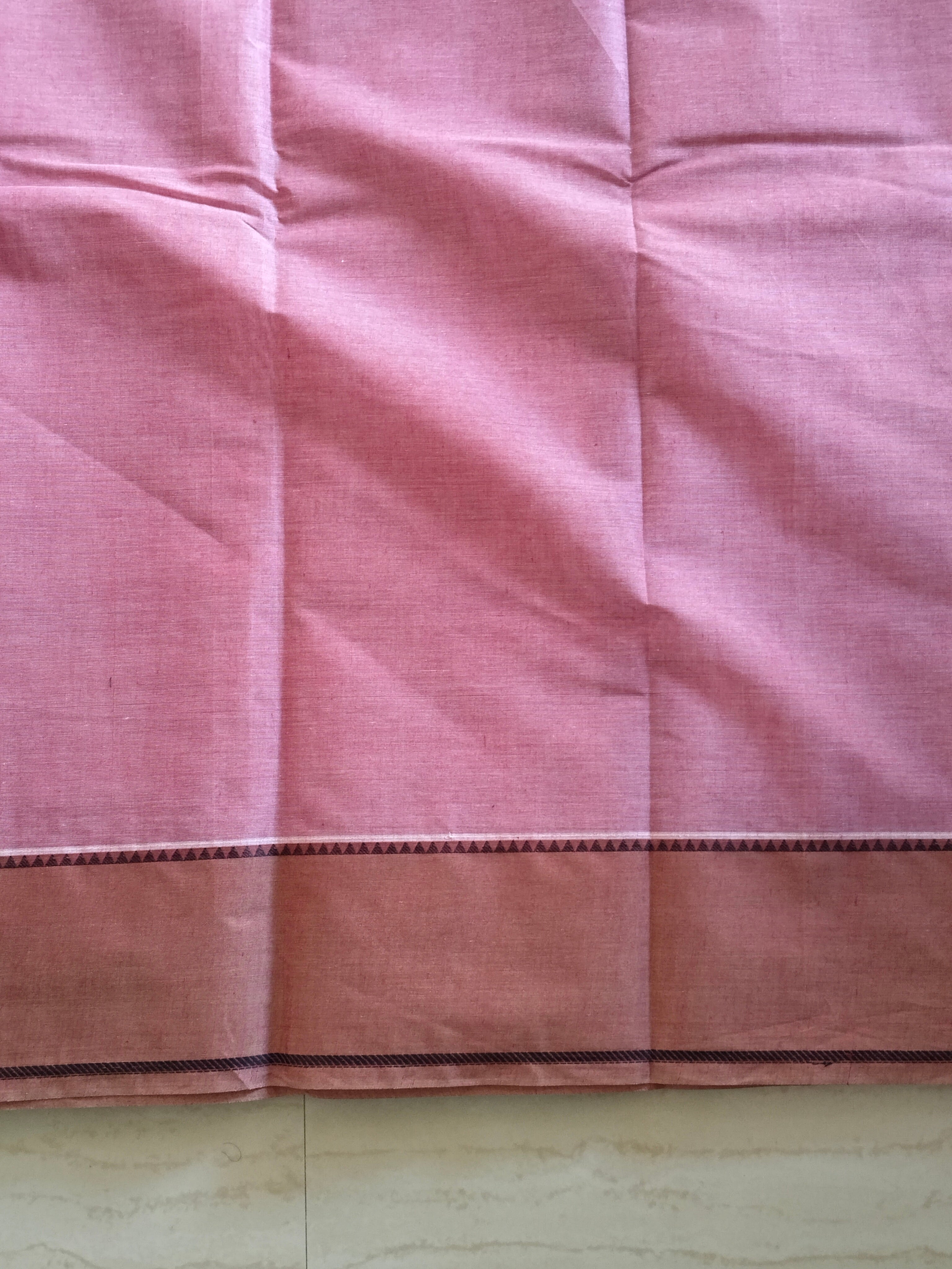 Pink cotton saree with horse & rudhrasham butta and ganga jamuna border