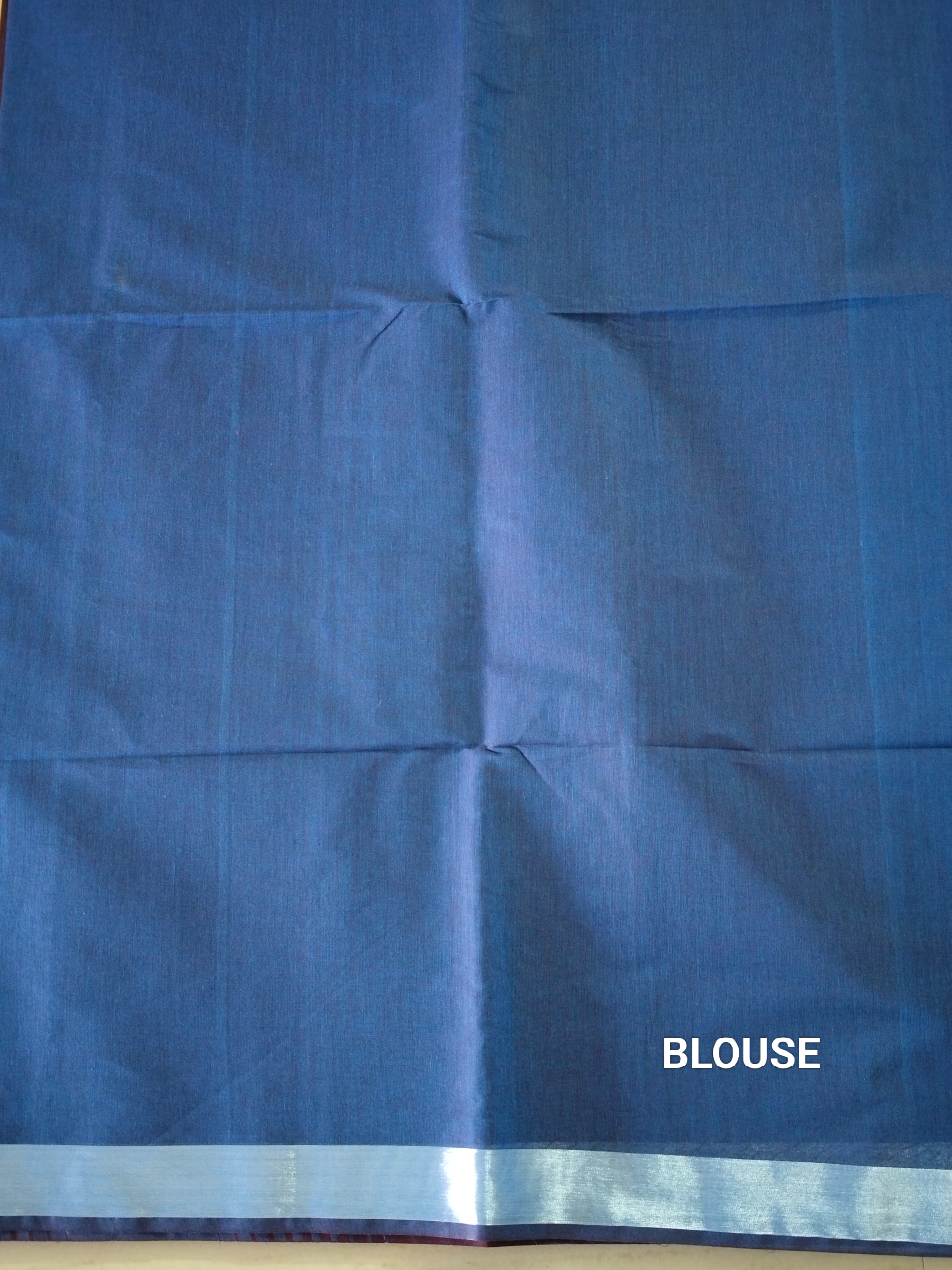 Blue cotton saree with Maroon stripes pattern and silver zari