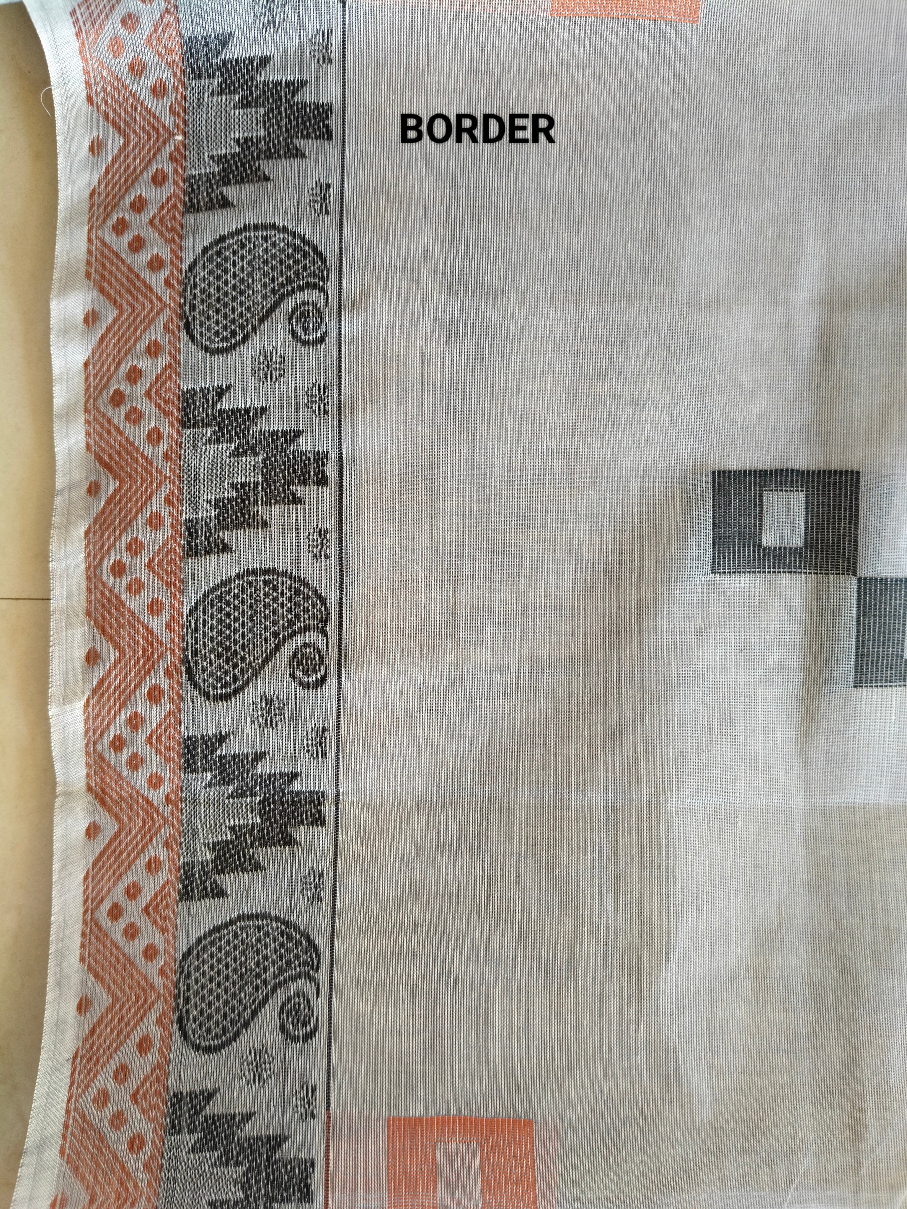 Grey cotton saree with square buttas