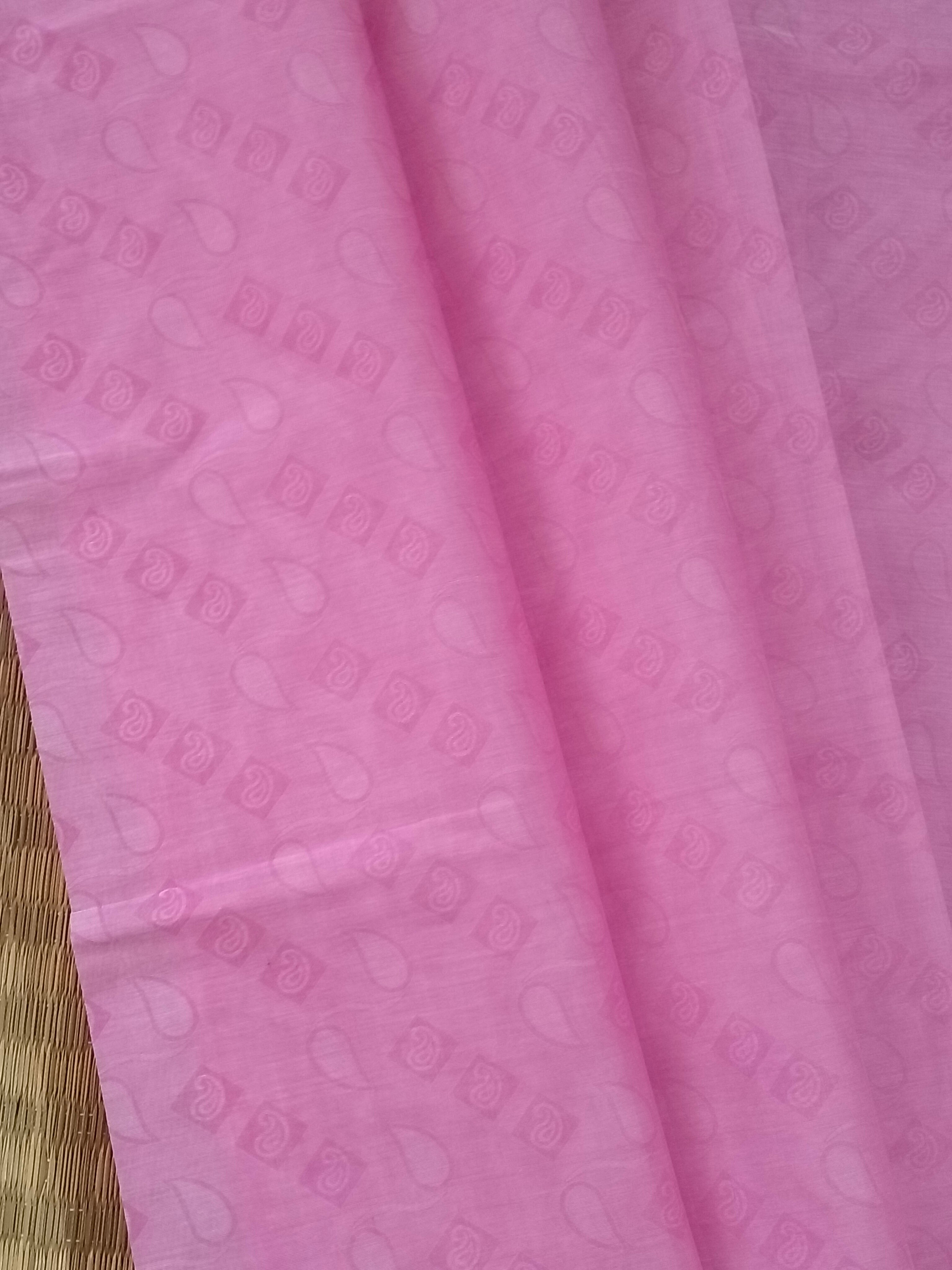 Pink embossed cotton saree silver border and silver pallu
