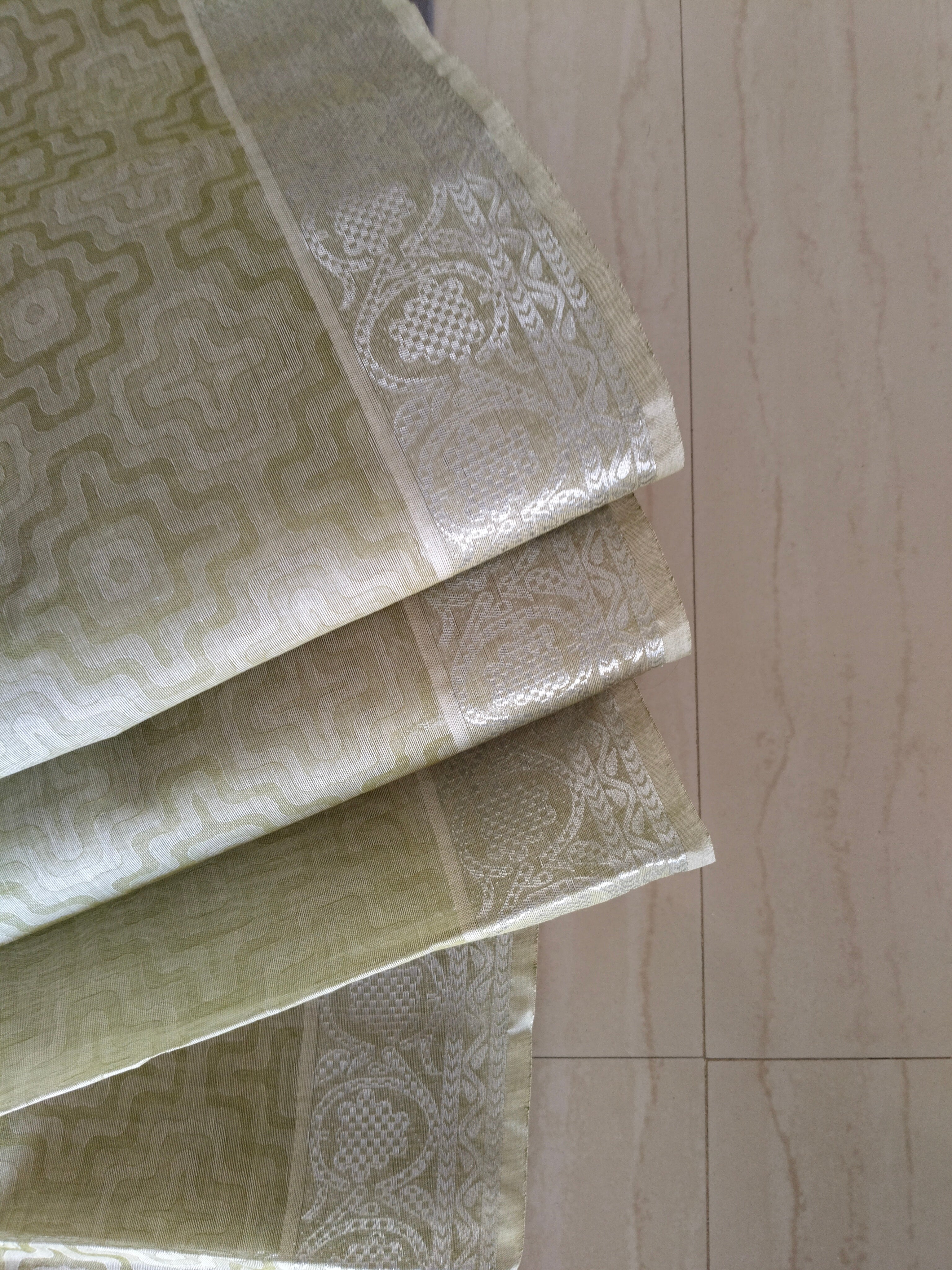 Fresh Olive colour cotton saree with silver border and silver pallu