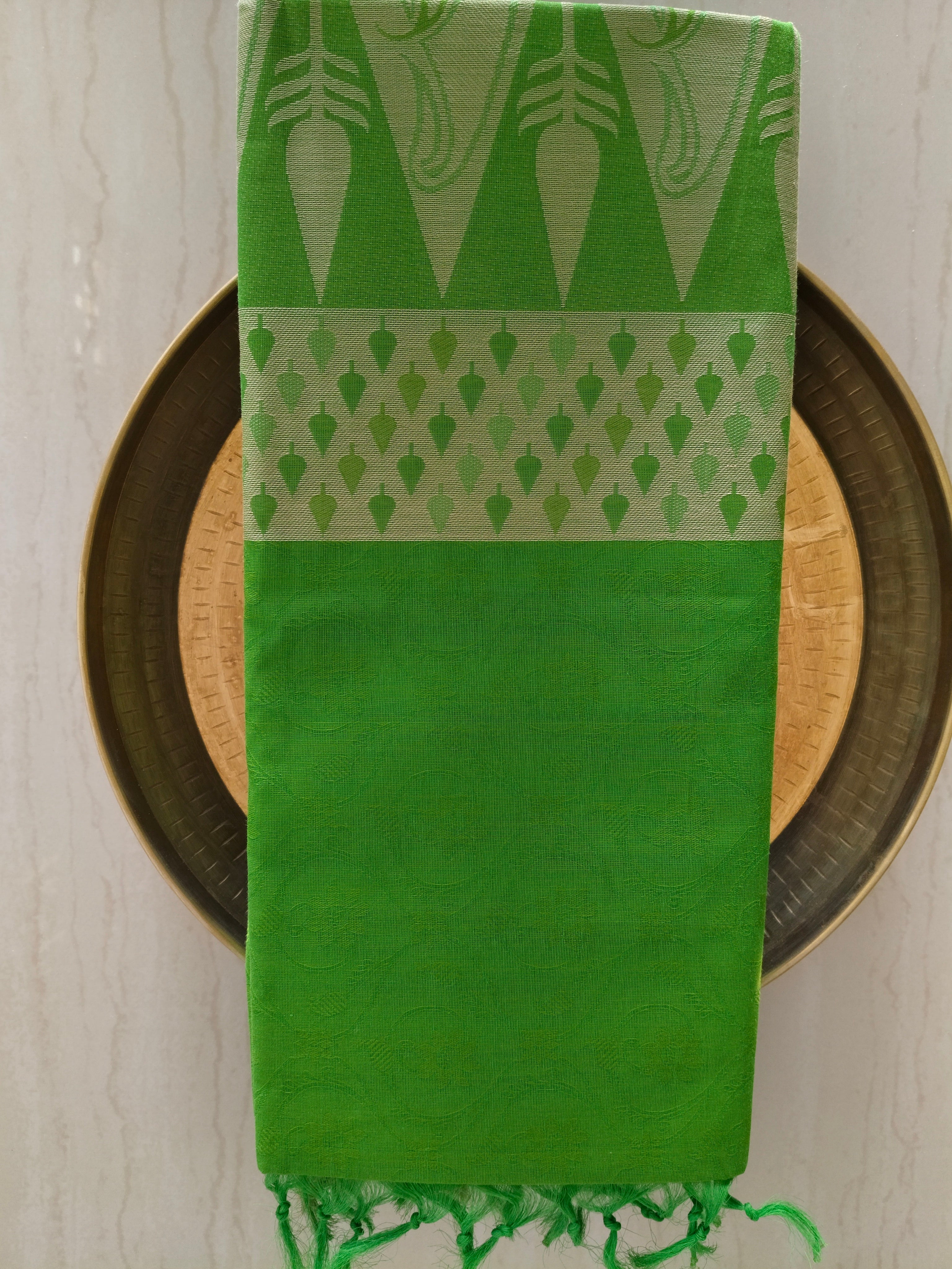 Bright green cotton saree