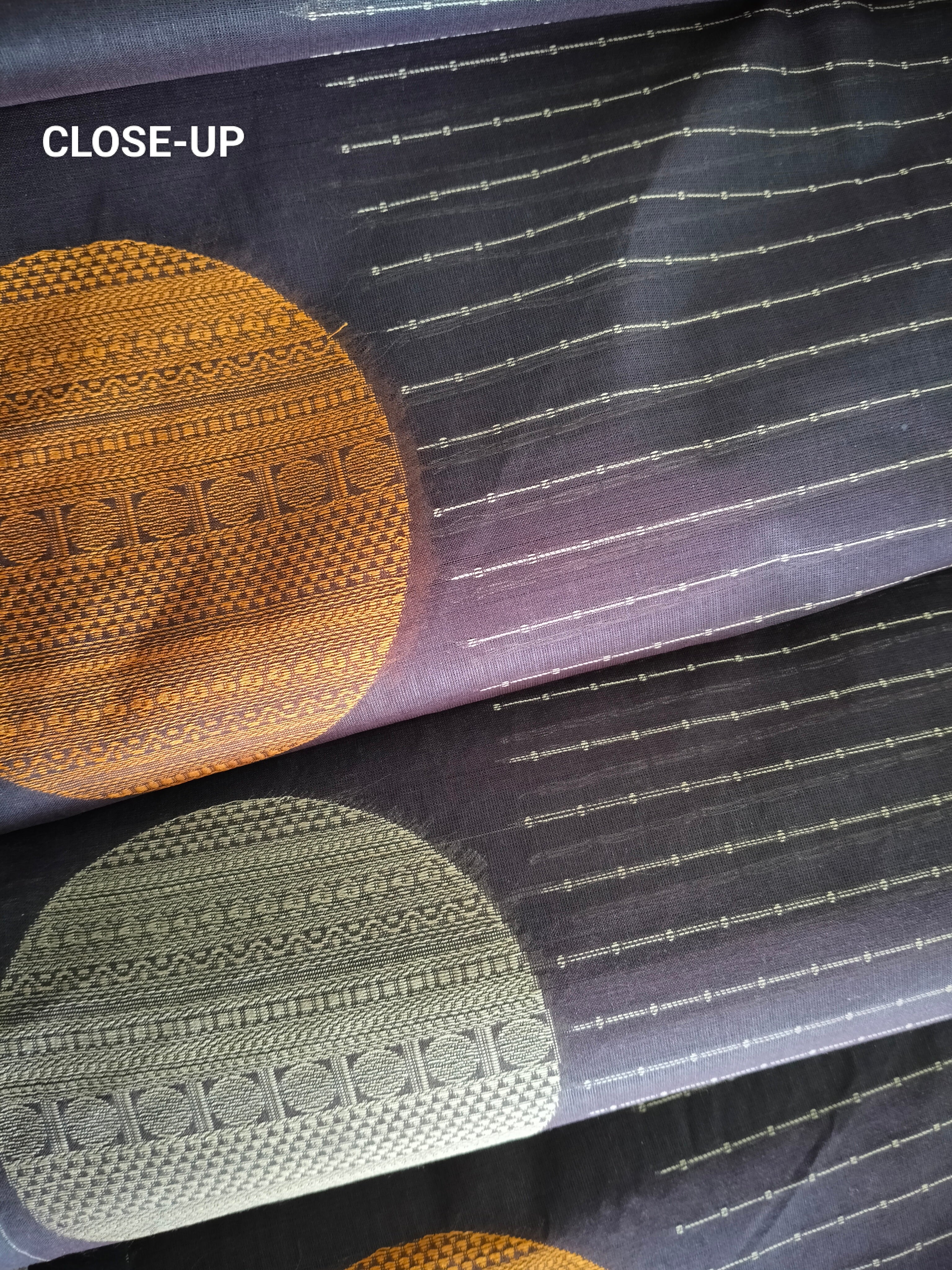 Coffee brown cotton saree with white vertical thread embroidery & rudhrashams in the border