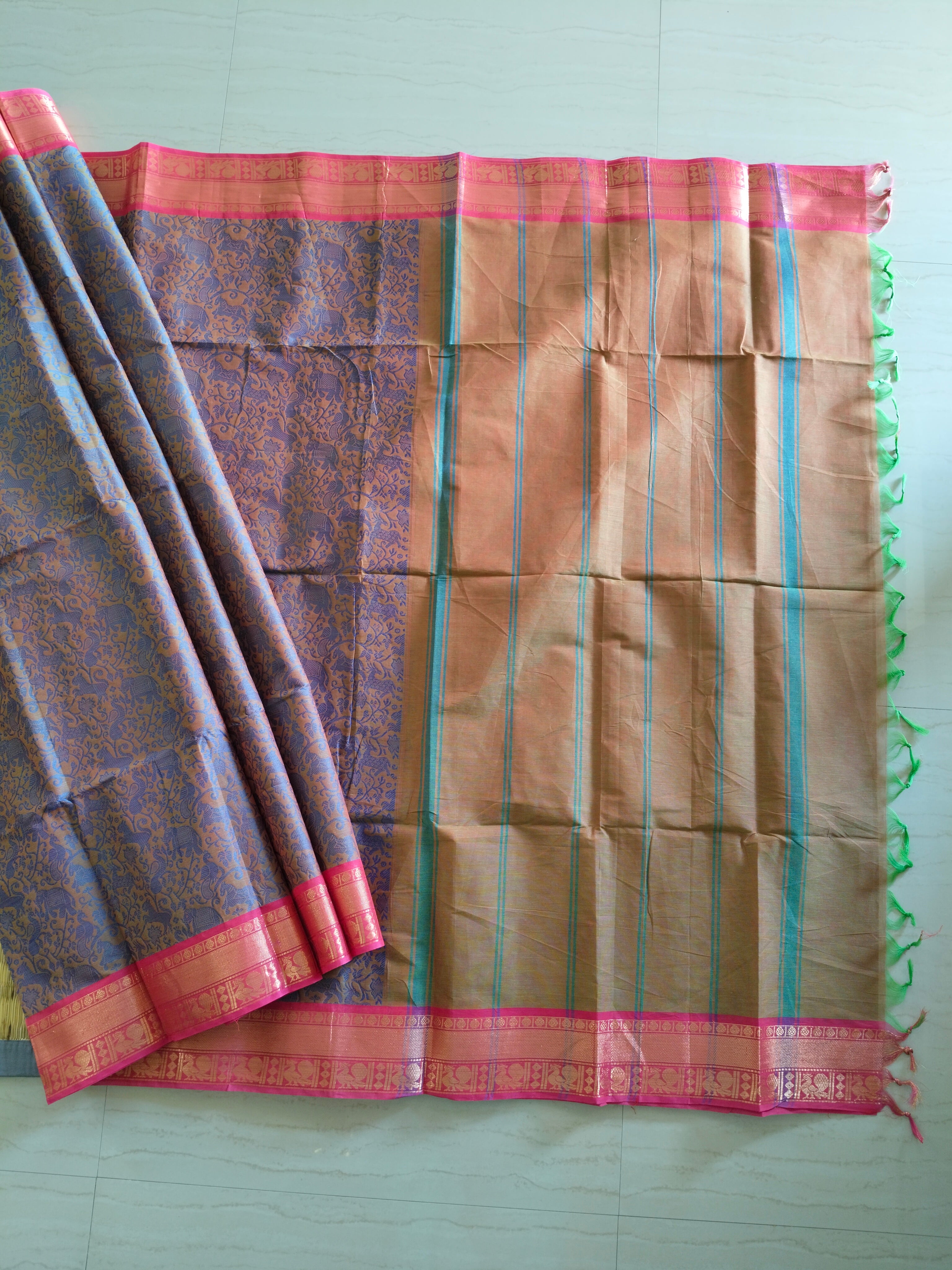 Cotton Vanasingaram saree with red zari border