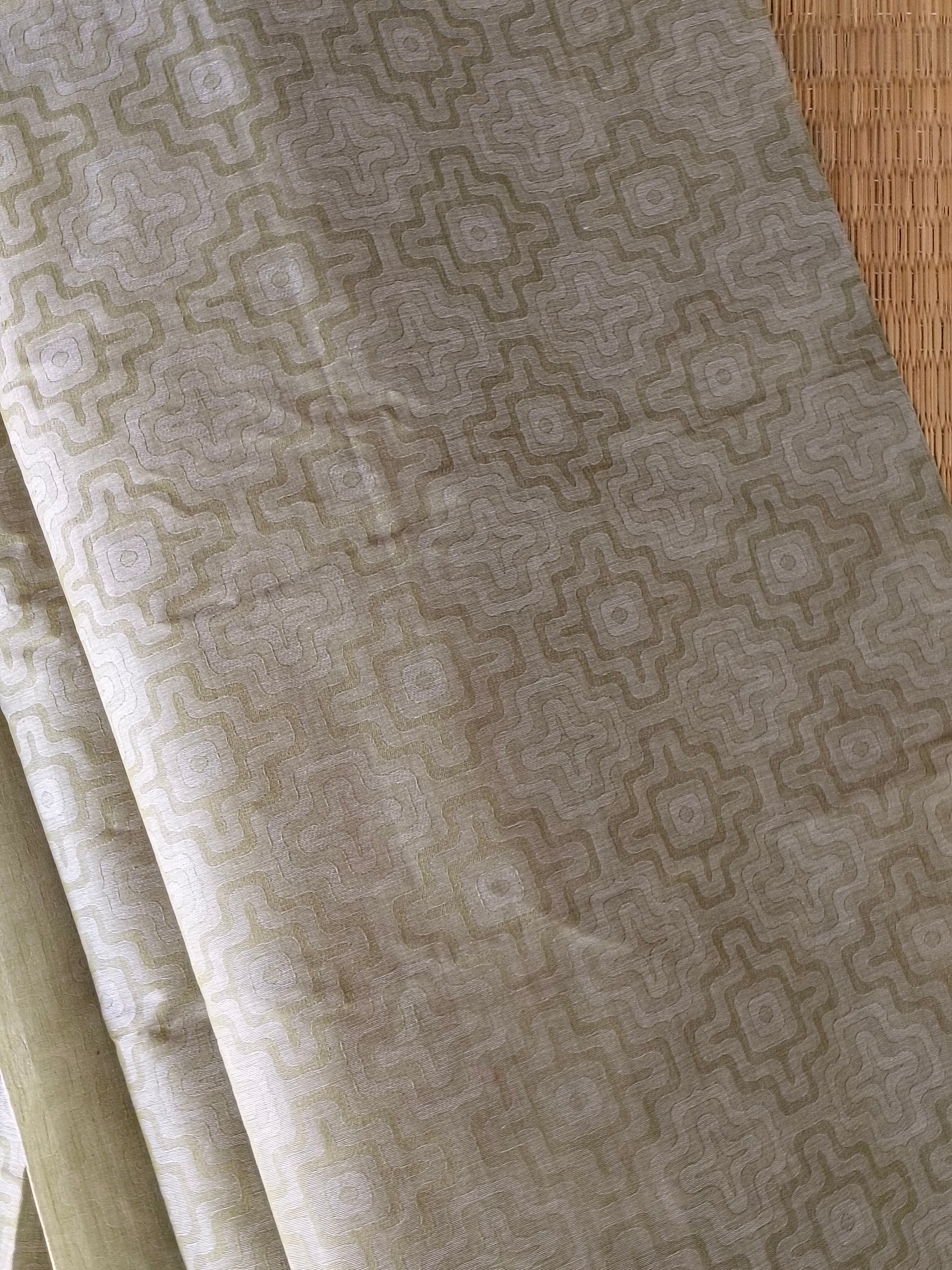 Fresh Olive colour cotton saree with silver border and silver pallu