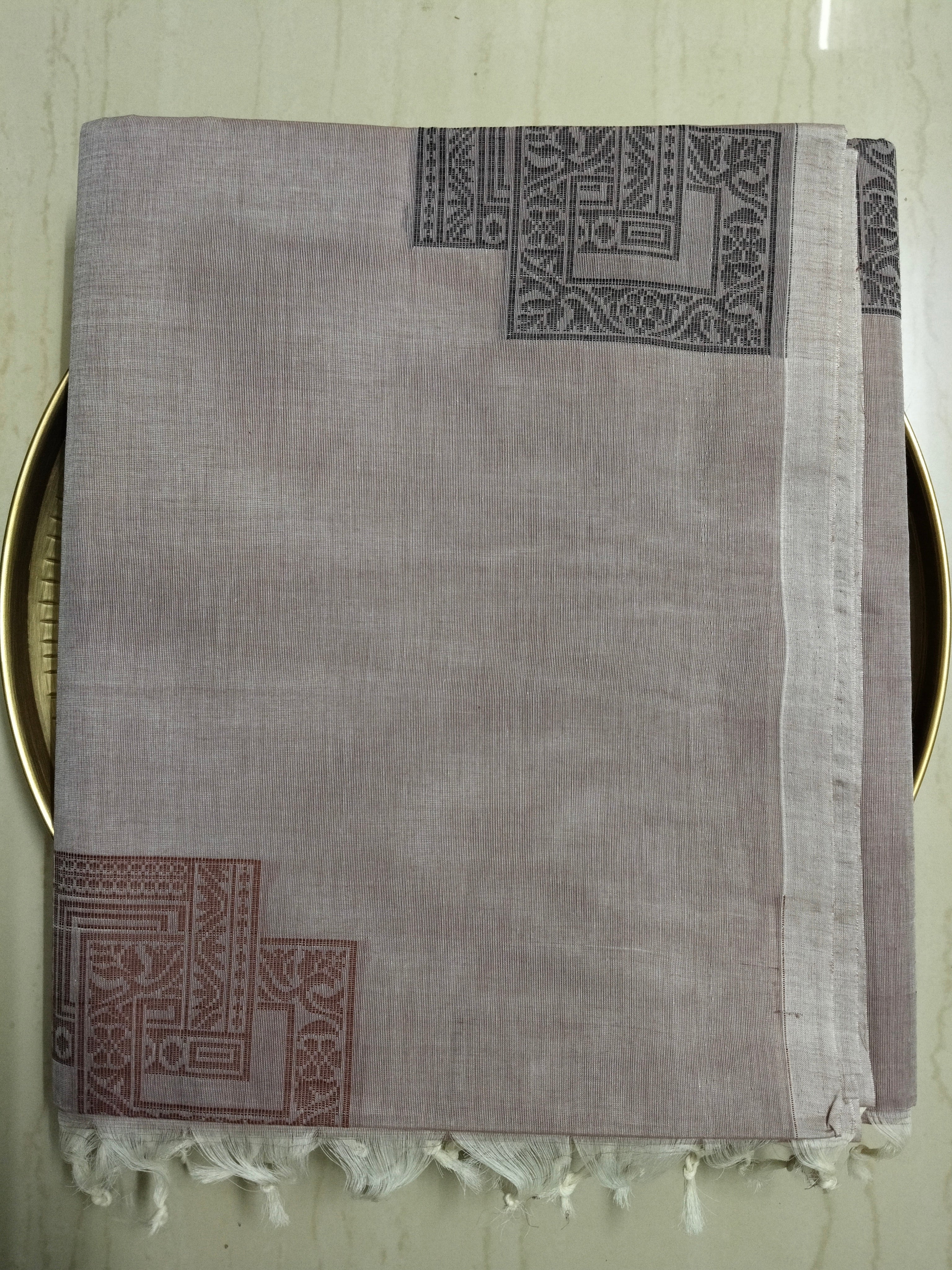 Almond pink cotton saree with square buttas
