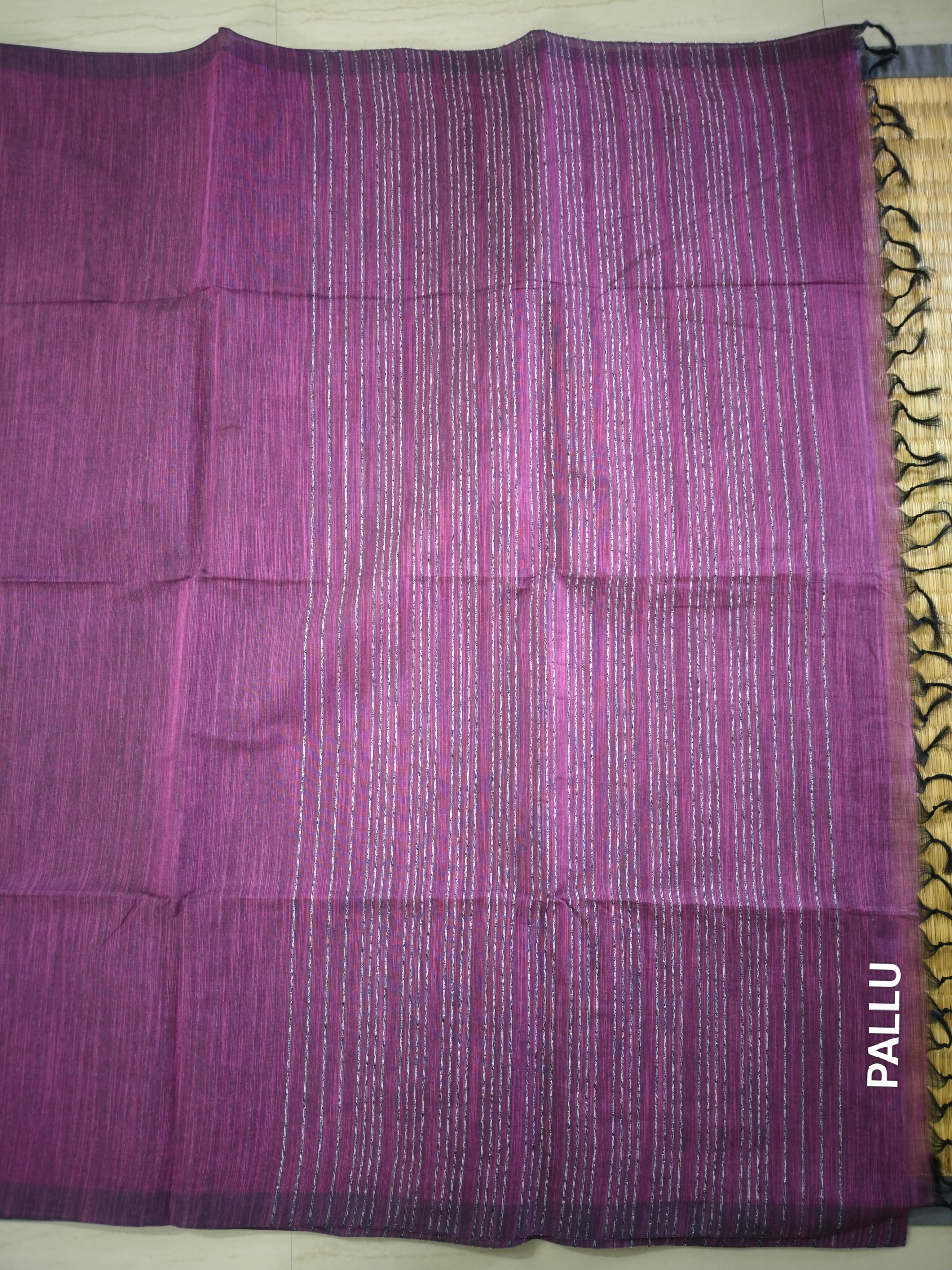 Deep purple plain jute saree