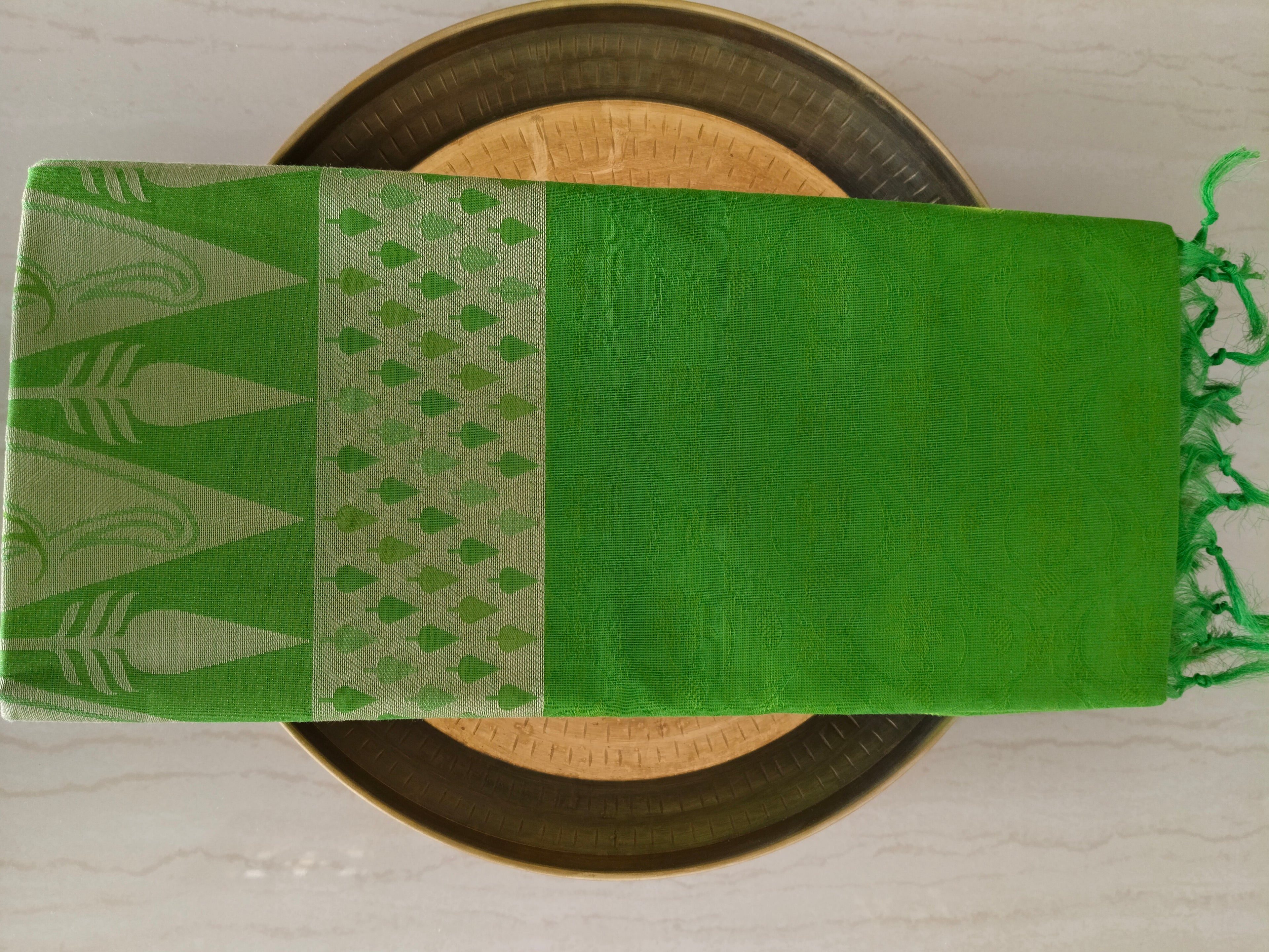 Bright green cotton saree