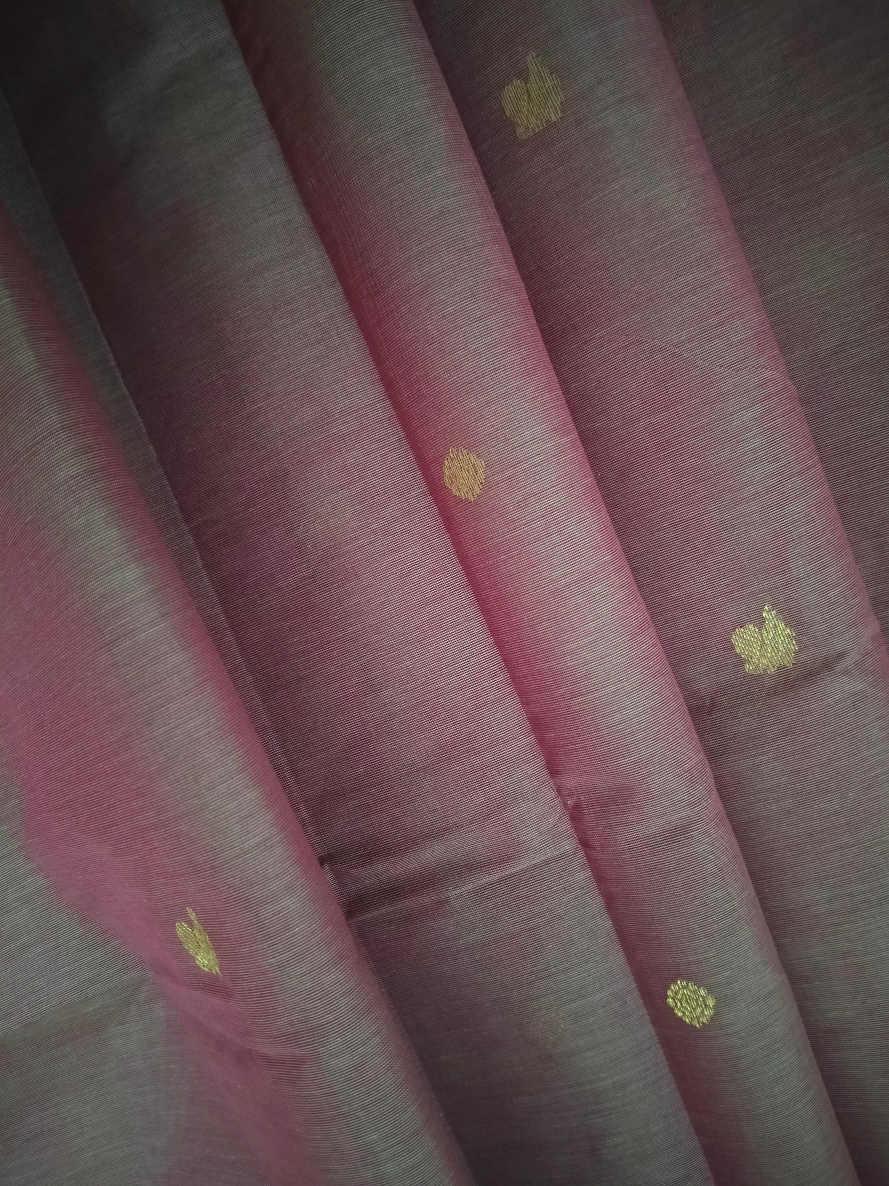 Pink golden zari cotton saree with small buttas & intricate pallu