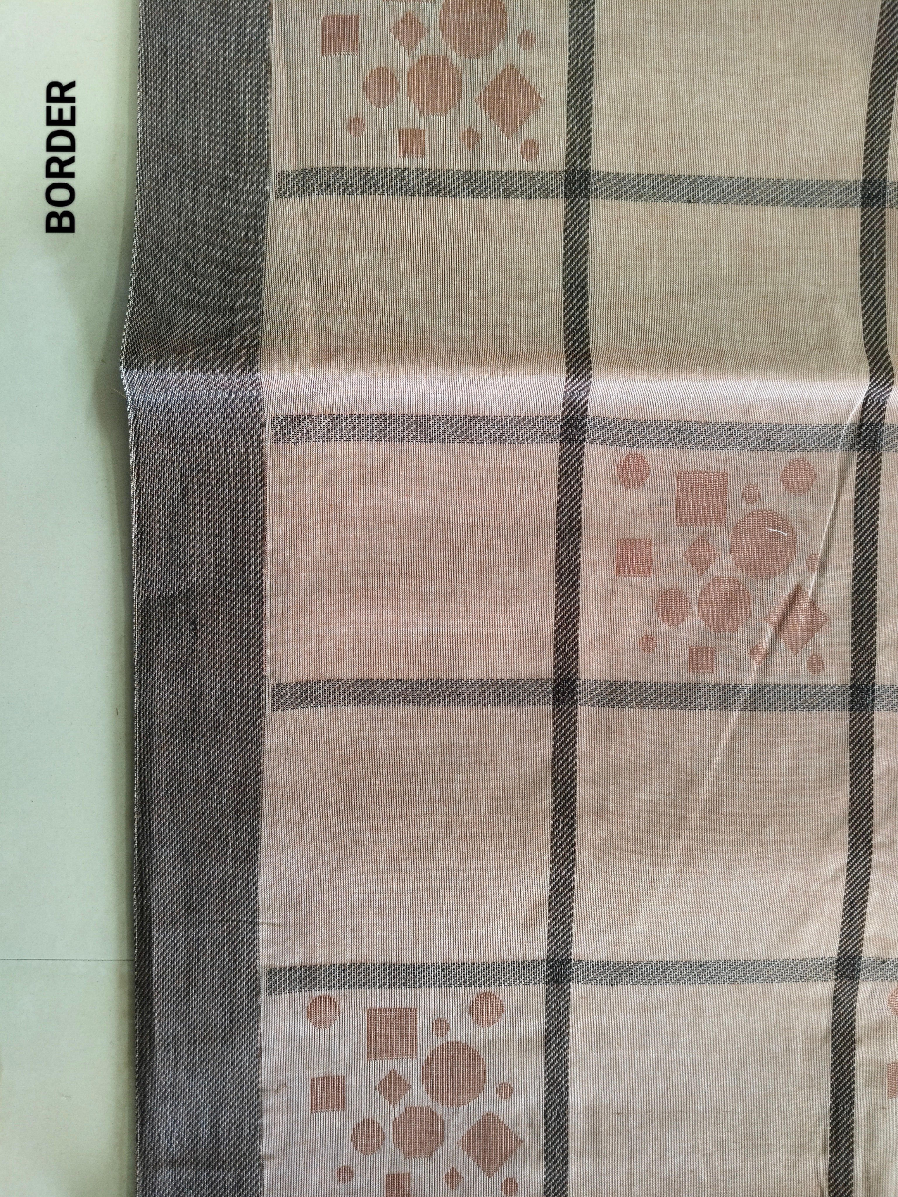 Latte beige checked cotton saree