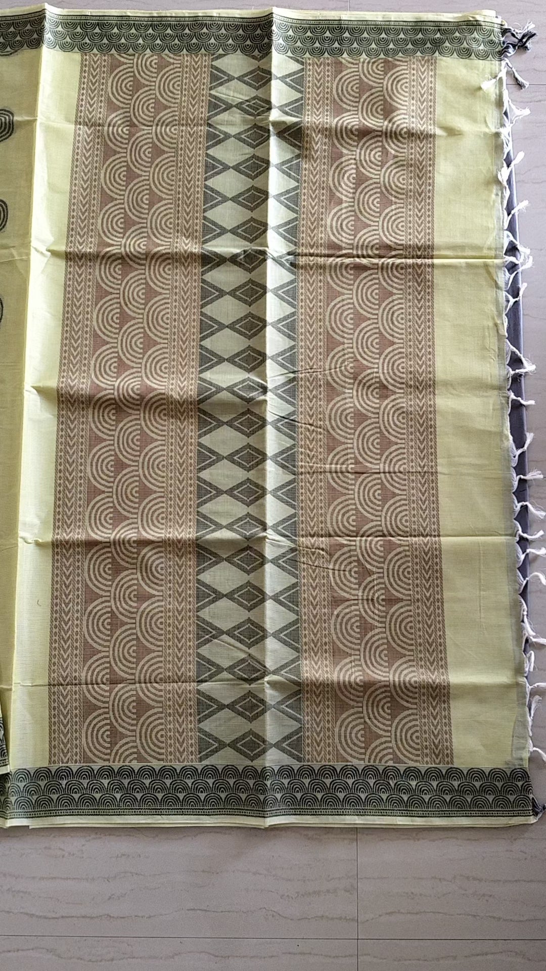 Lime cream cotton saree with thread buttas