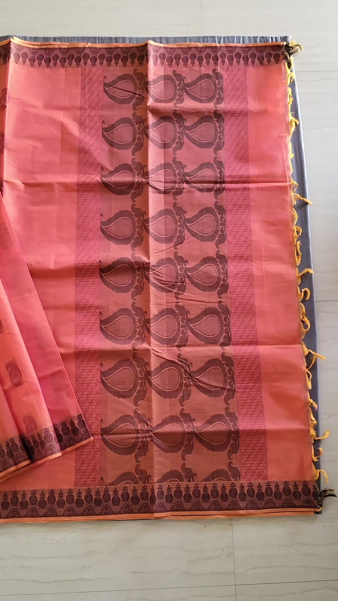 Lava Orange cotton saree with Mango buttas & unique pineapple border