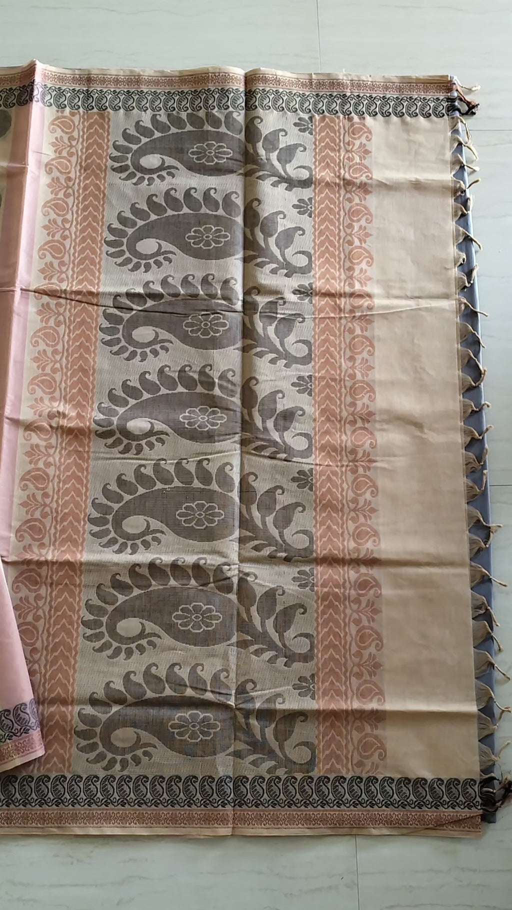 Beige and Nude pink cotton saree with buttas