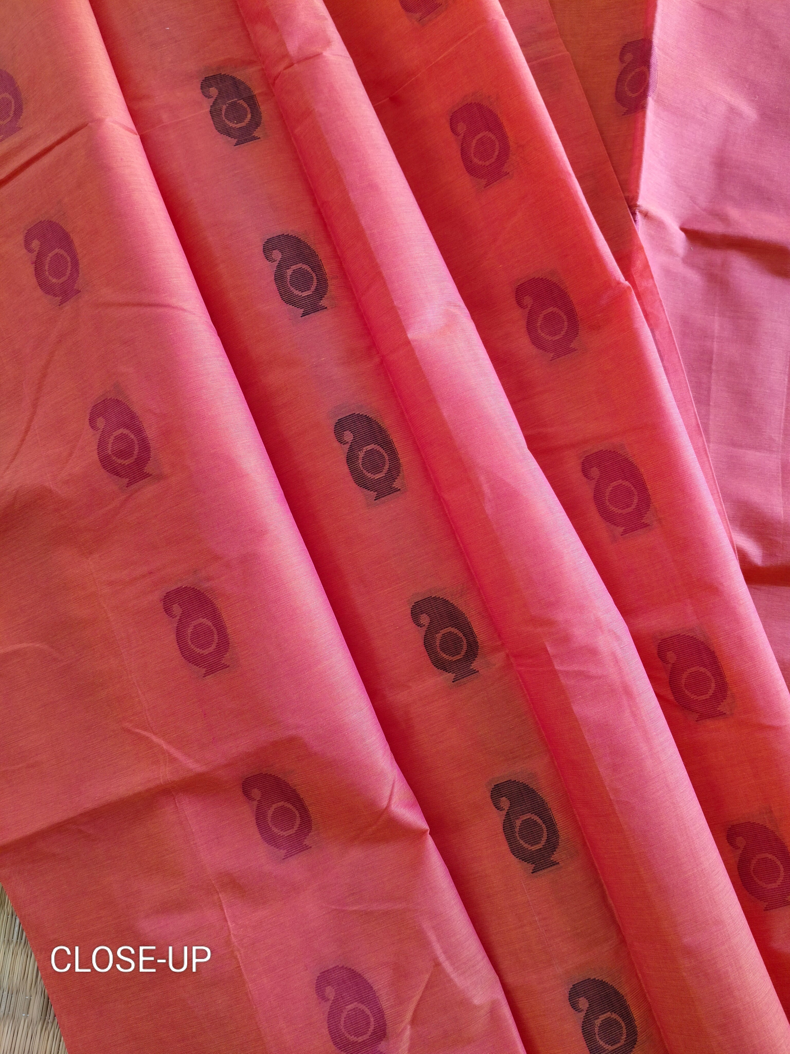 Lava Orange cotton saree with Mango buttas & unique pineapple border