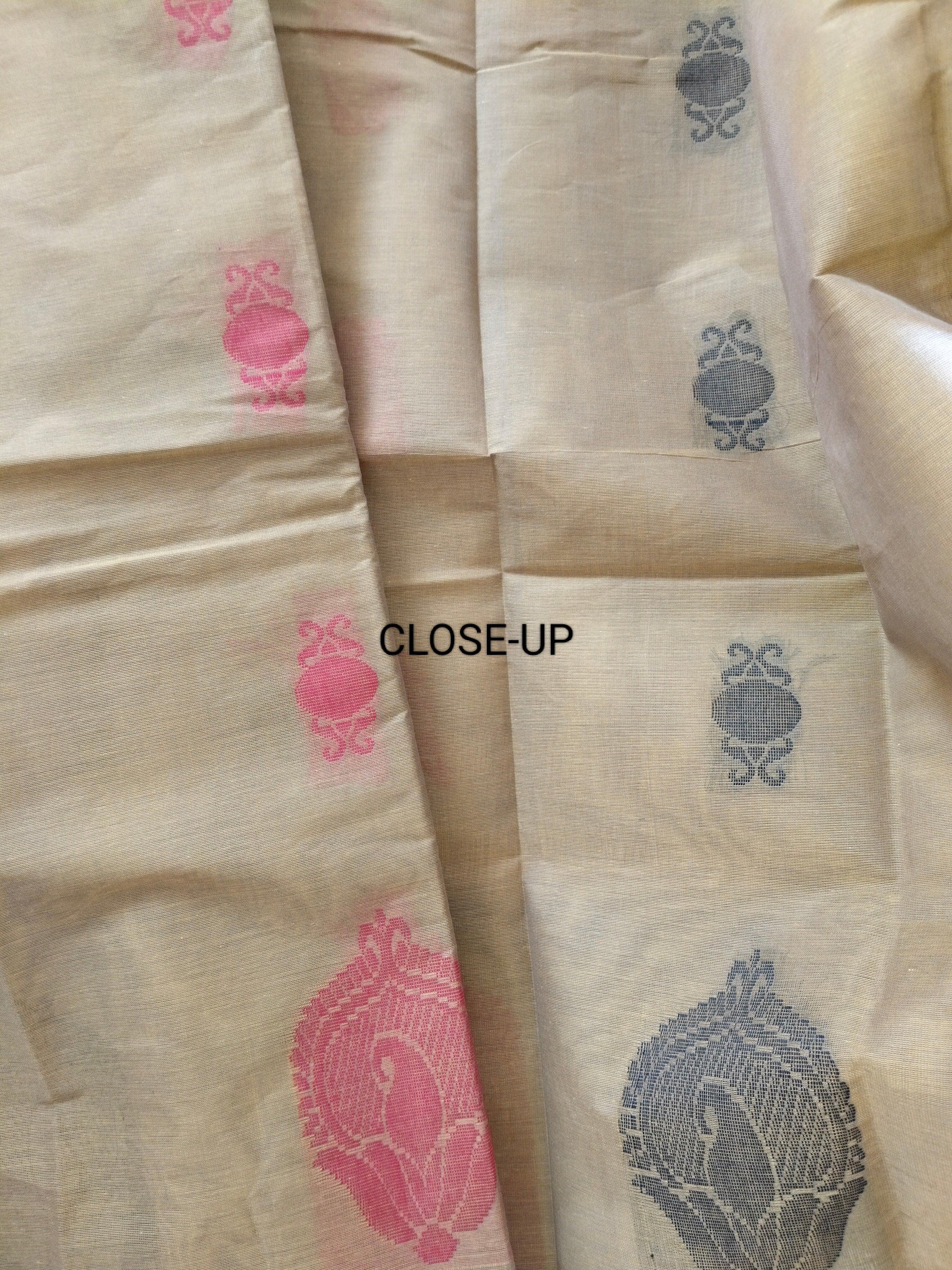 Mehandi green cotton saree with pink & black thread buttas