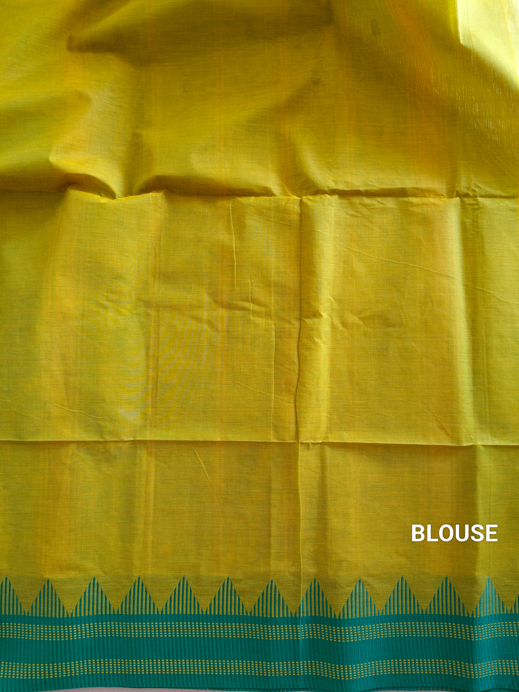 Bright yellow-green cotton saree with buttas all over
