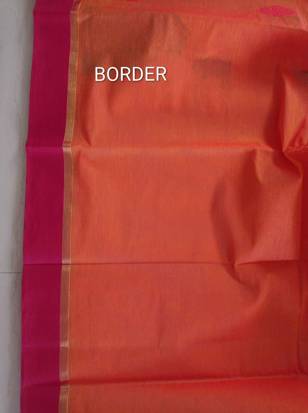 Pumpkin Orange cotton saree with black buttas