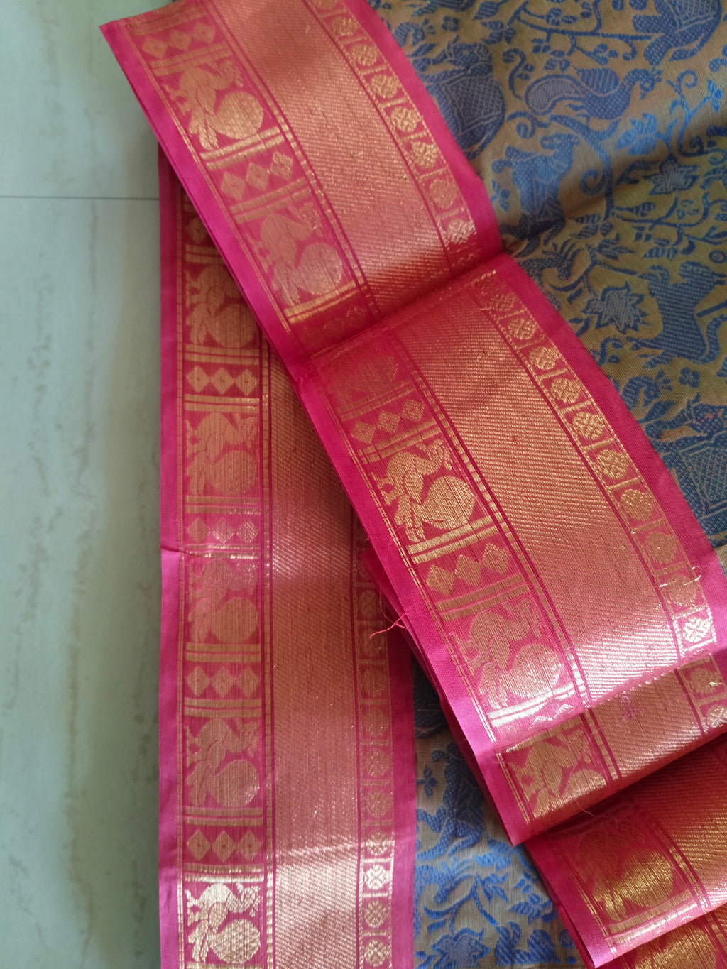 Cotton Vanasingaram saree with red zari border