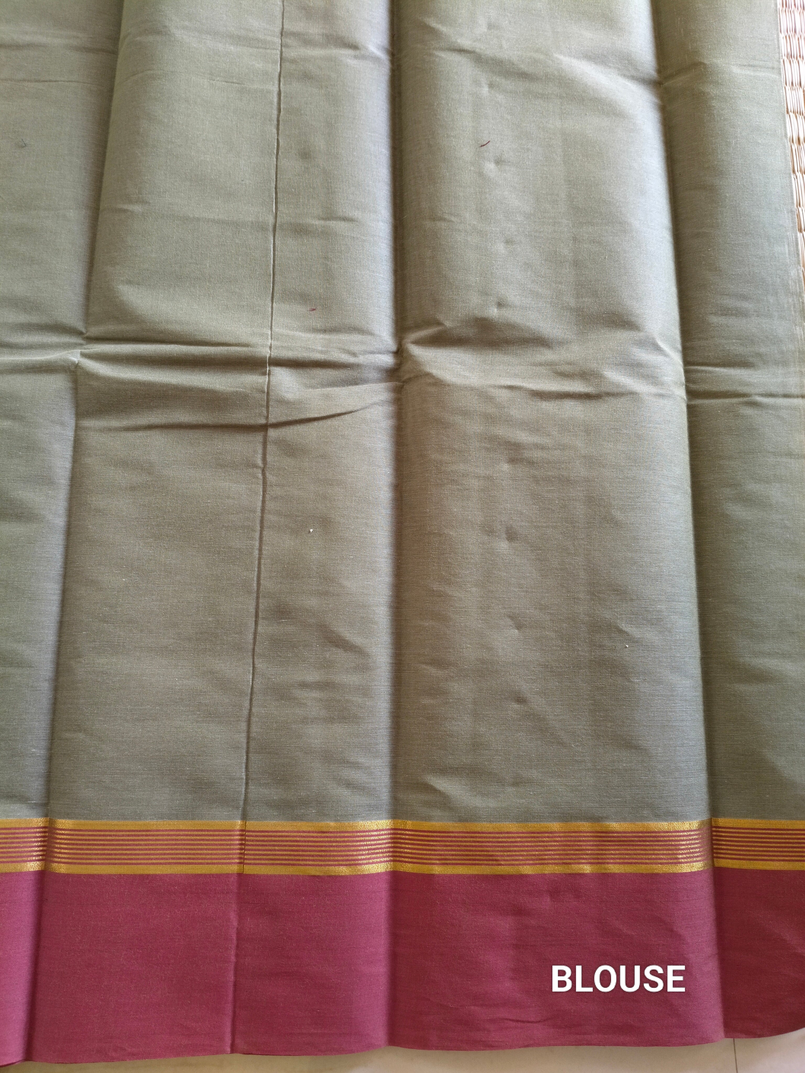 Grey Olive cotton saree with mango buttas