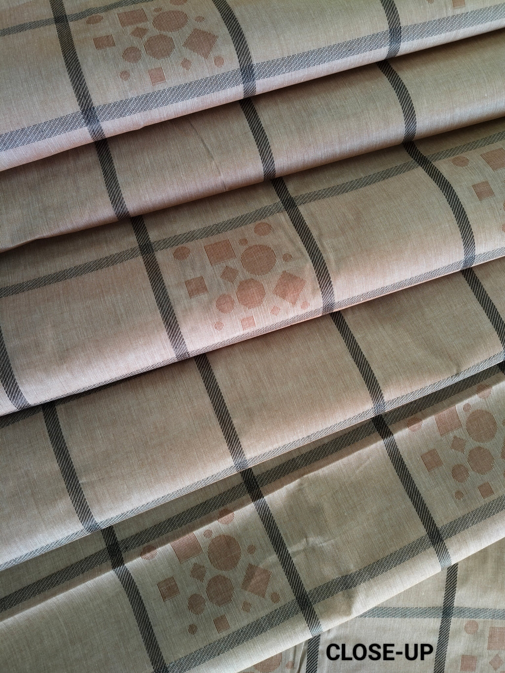 Latte beige checked cotton saree