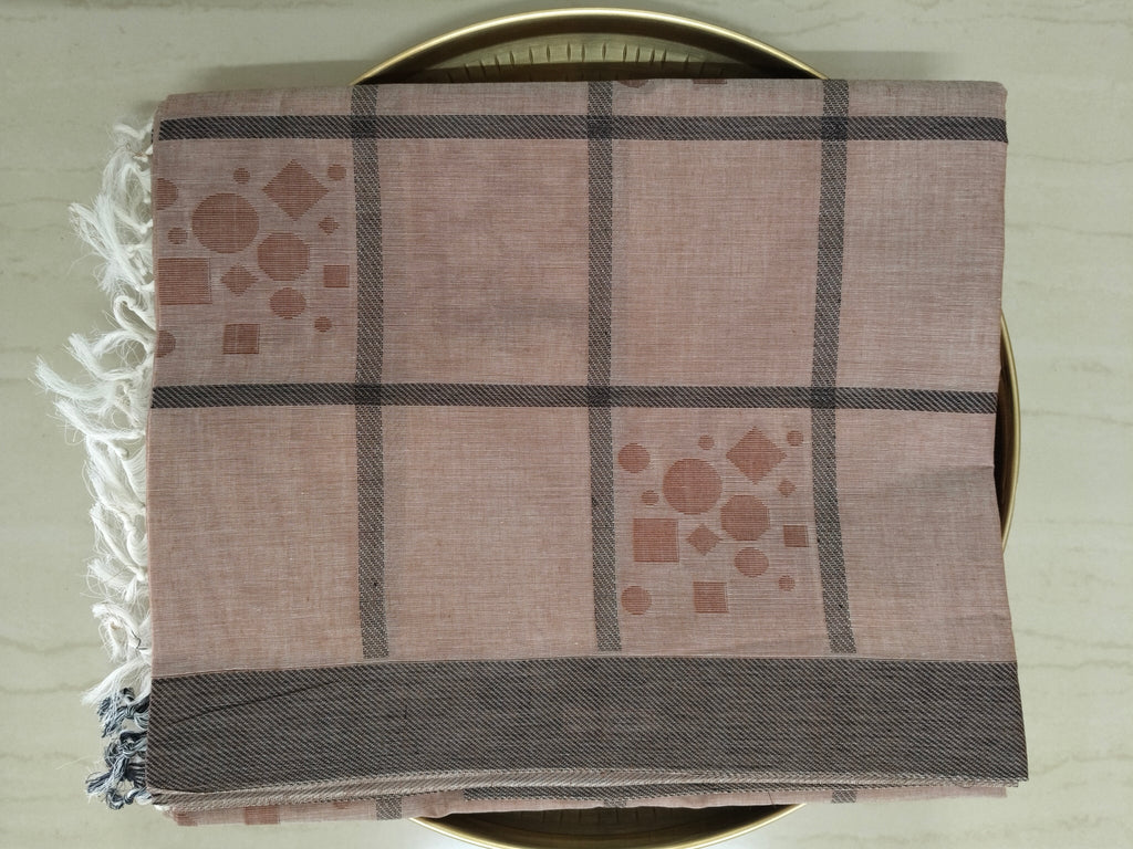 Latte beige checked cotton saree