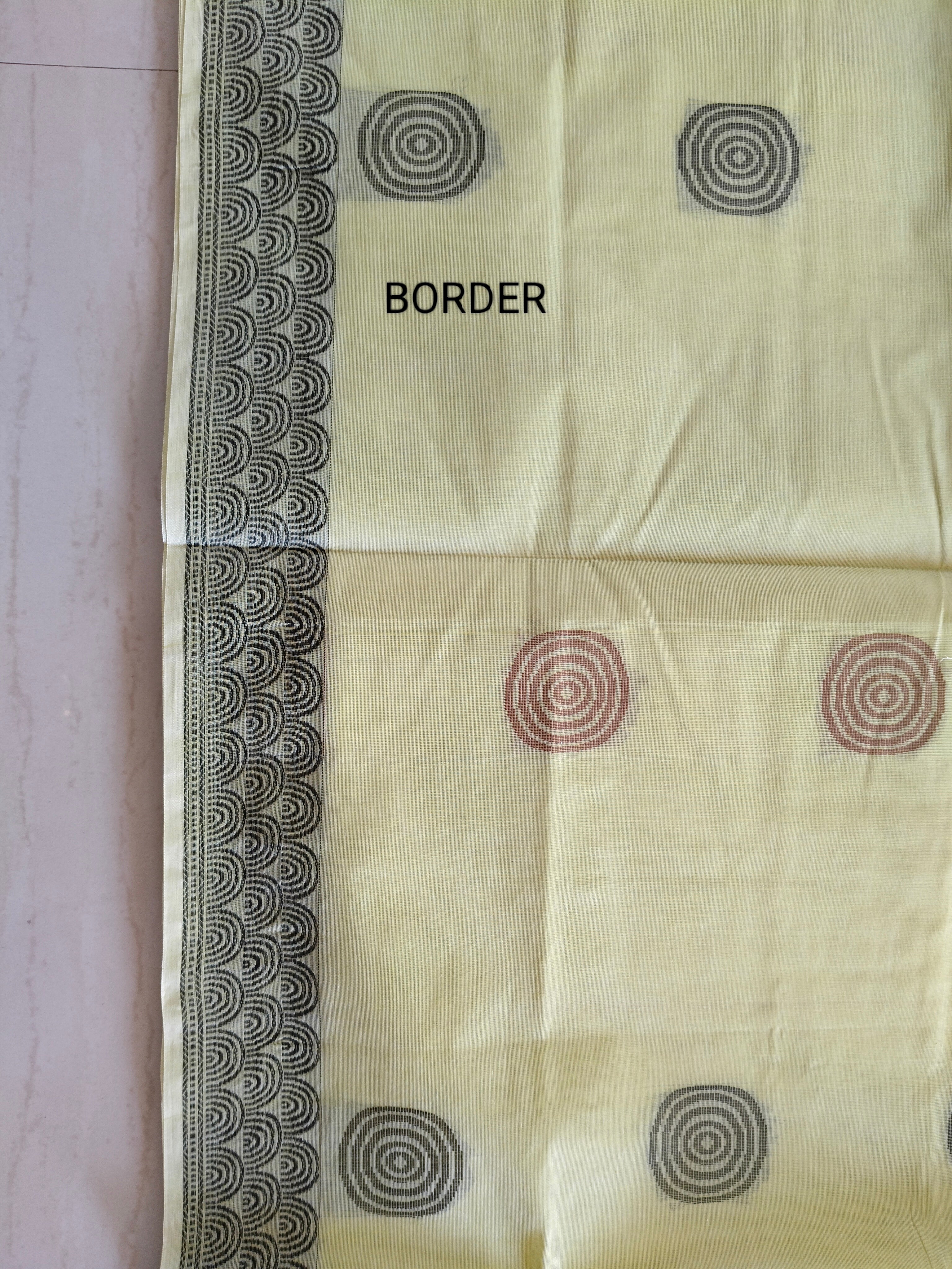Lime cream cotton saree with thread buttas