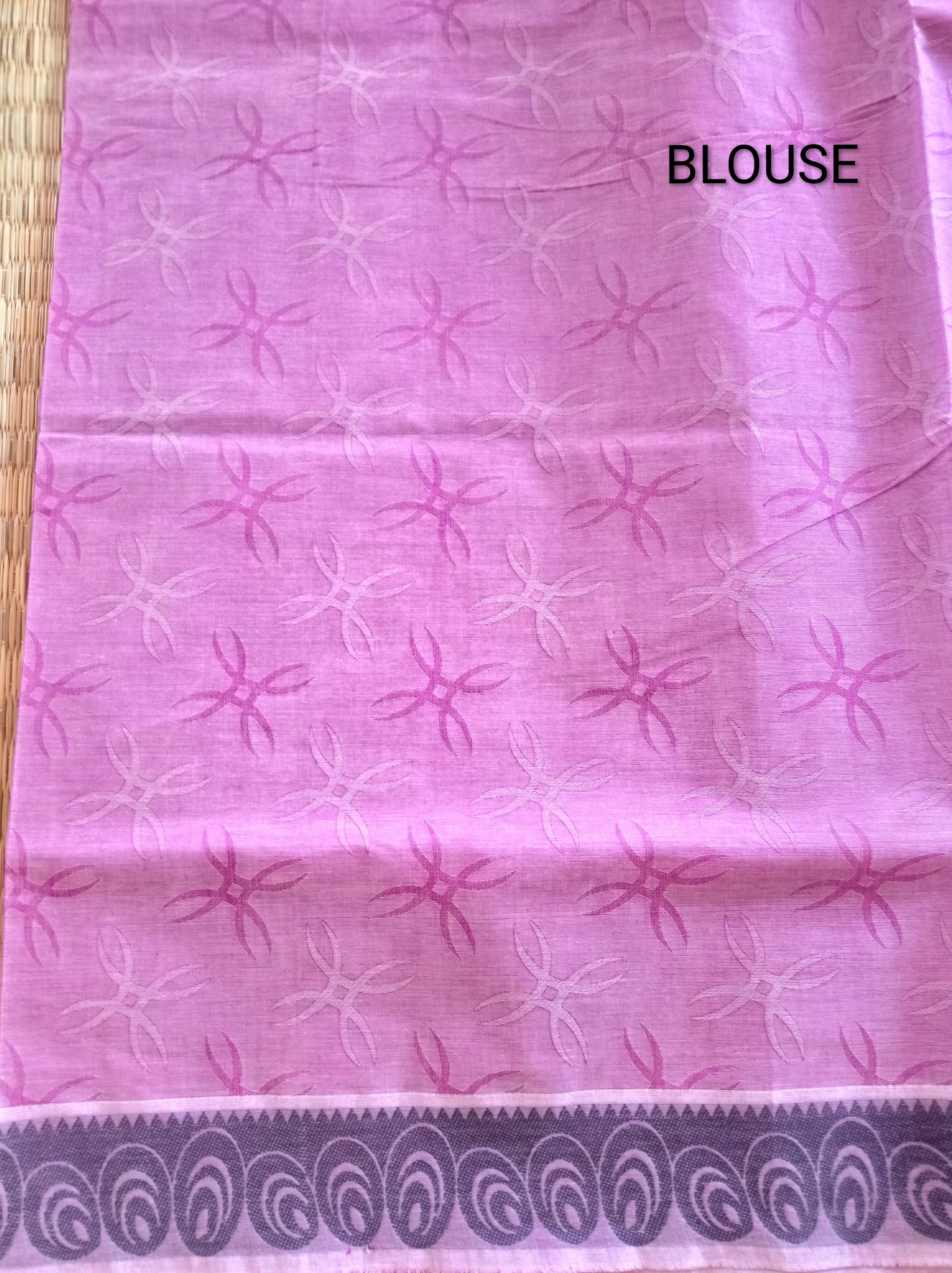 Pink cotton saree in black thread work