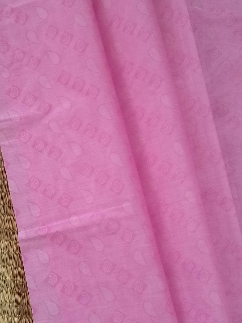 Pink embossed cotton saree silver border and silver pallu