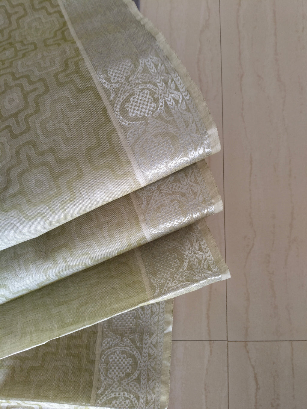 Fresh Olive colour cotton saree with silver border and silver pallu