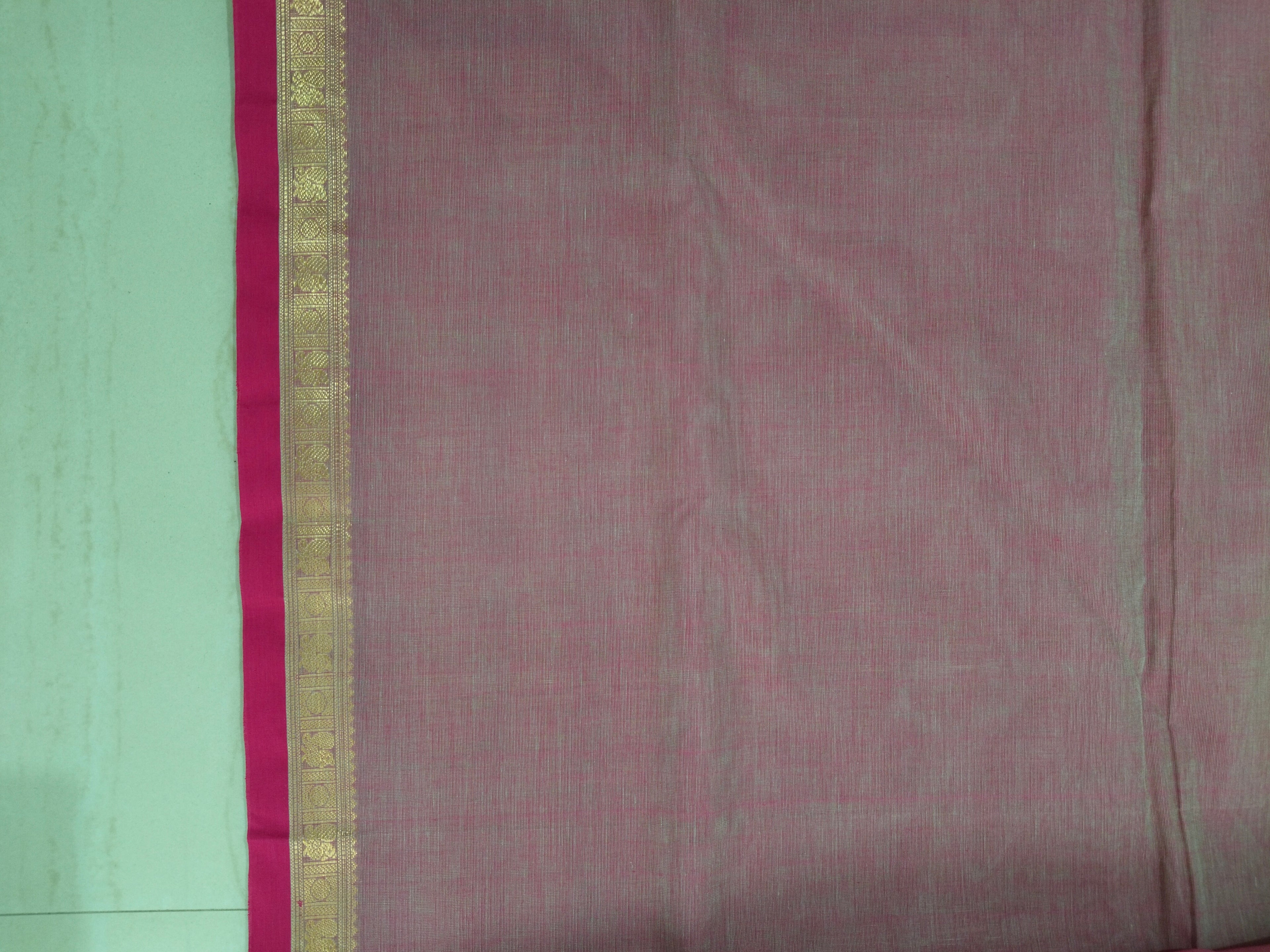 Pink golden zari cotton saree with small buttas & intricate pallu