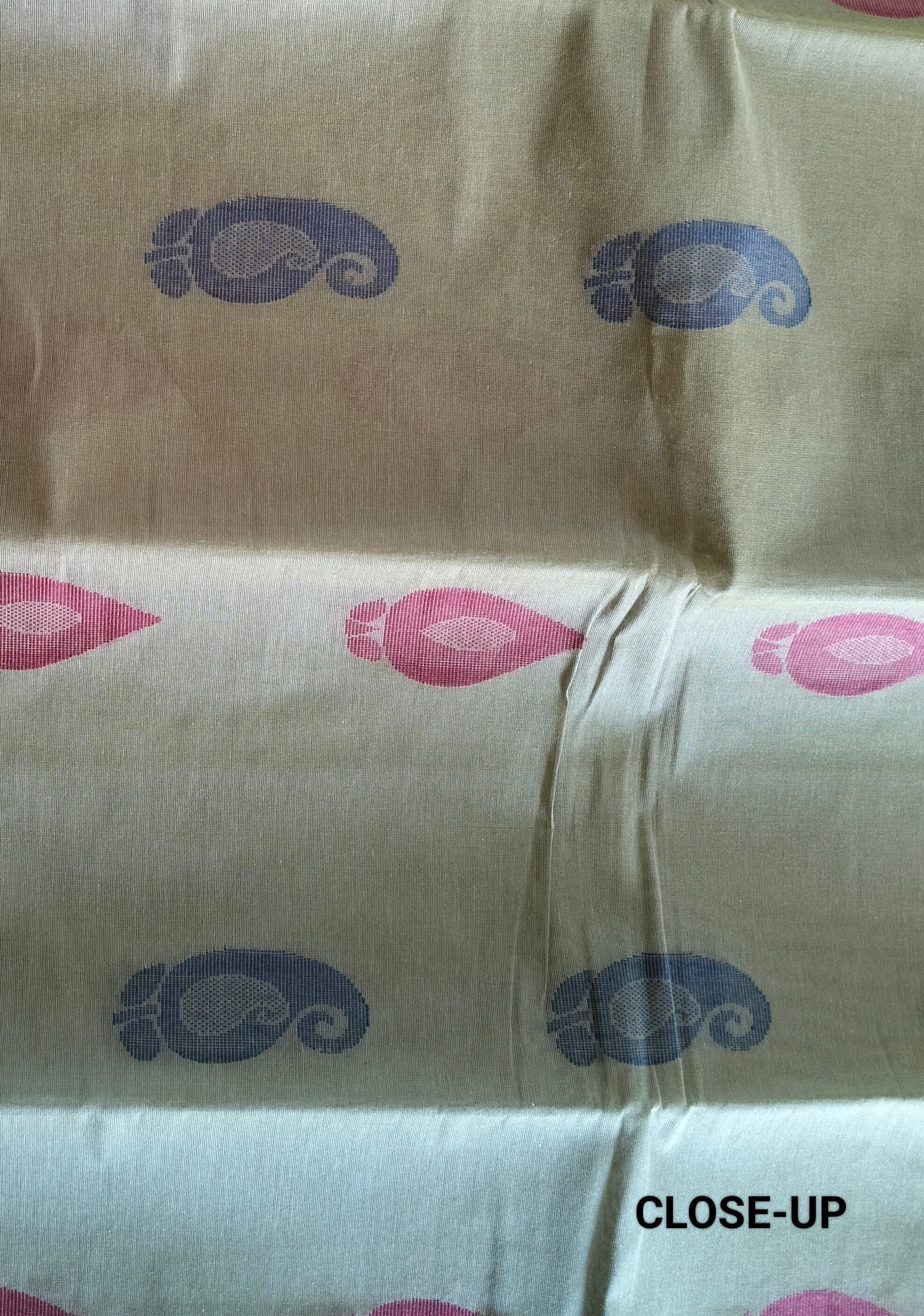 Grey Olive cotton saree with mango buttas