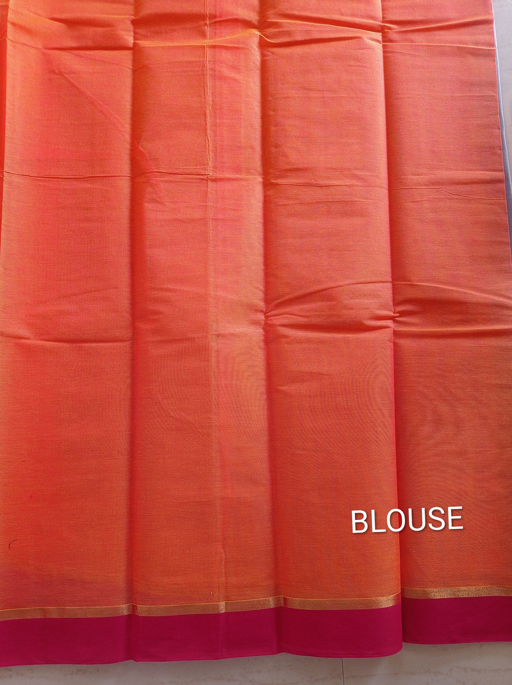 Pumpkin Orange cotton saree with black buttas