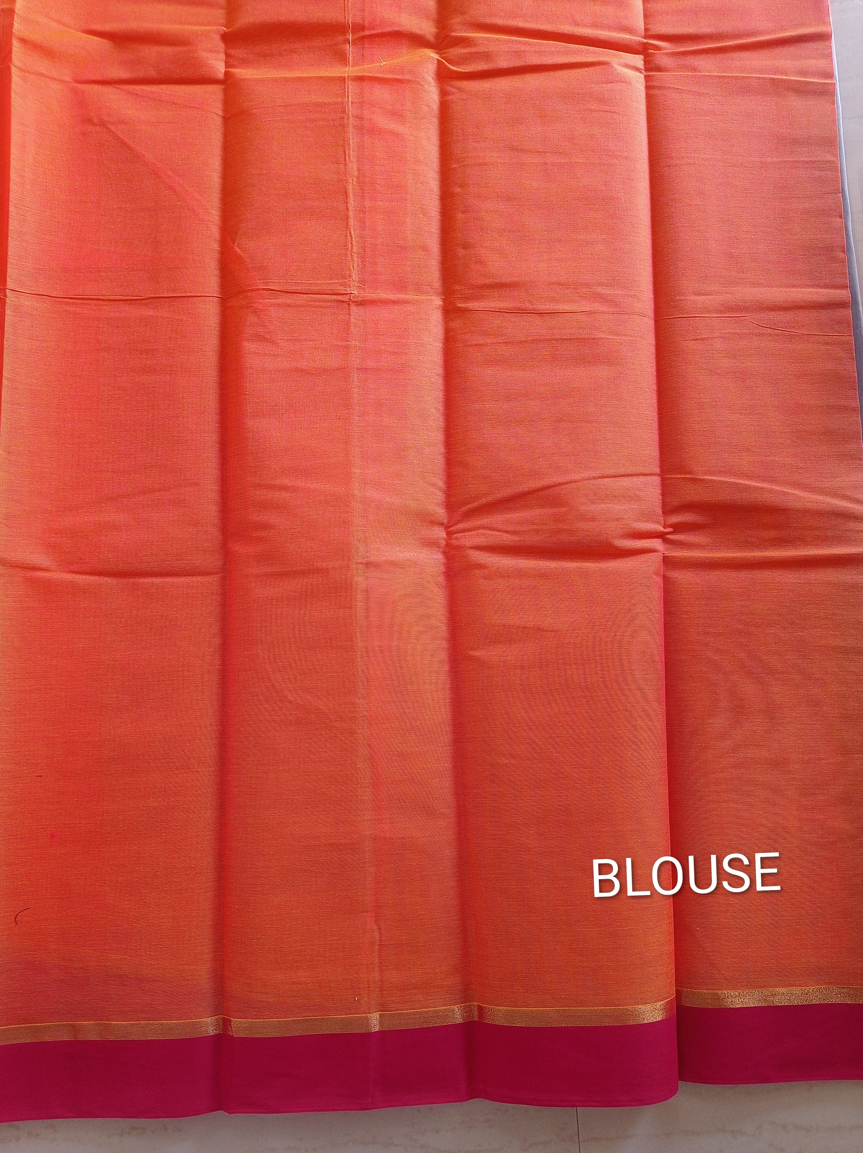 Pumpkin Orange cotton saree with black buttas